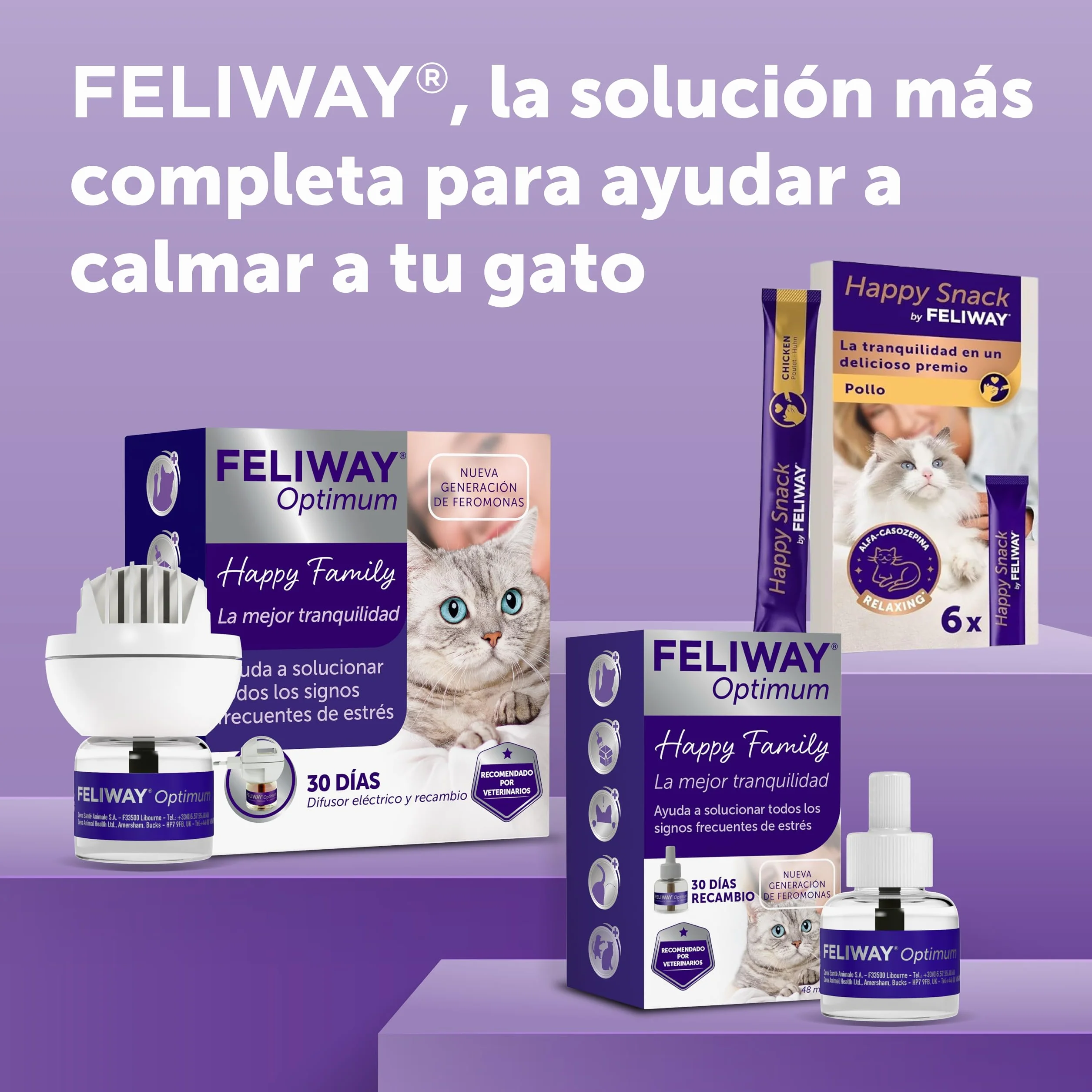 FELIWAY Optimum - Recambio de feromonas calmantes para gatos (30 días, 48mililitro) - Ayuda a reducir los signos más comunes de estrés. Recomendado por veterinarios. La mejor tranquilidad.