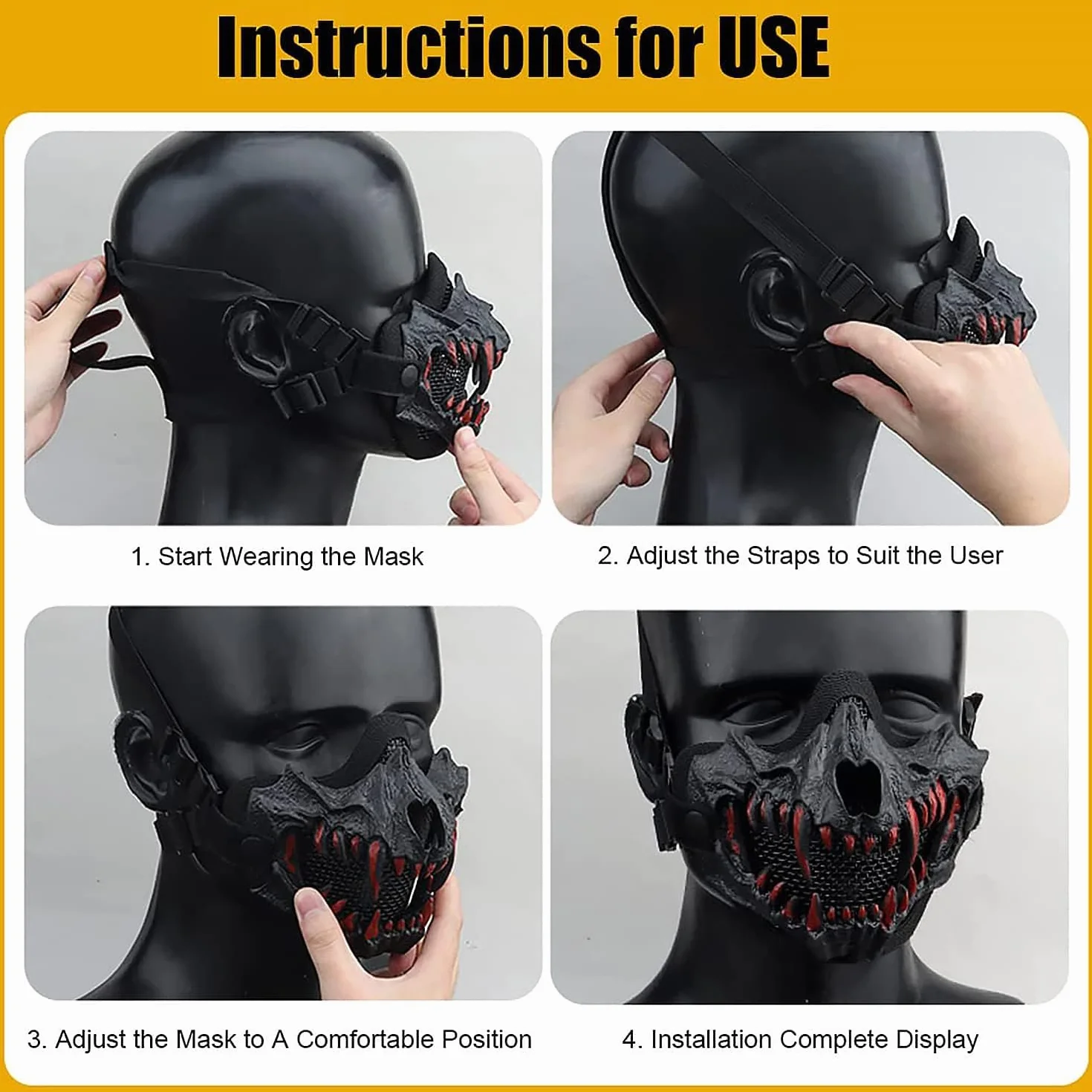 Máscara facial de calavera para cosplay Halloween malla decorativa esqueleto