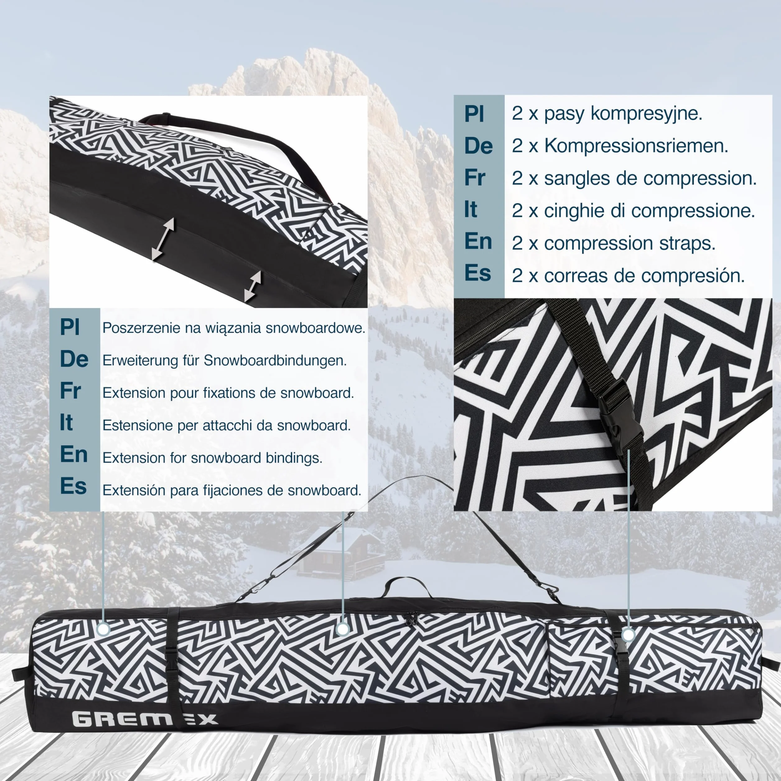 Bolsa para Snowboard 170 cm Impermeable Protectora Resistente Ligera