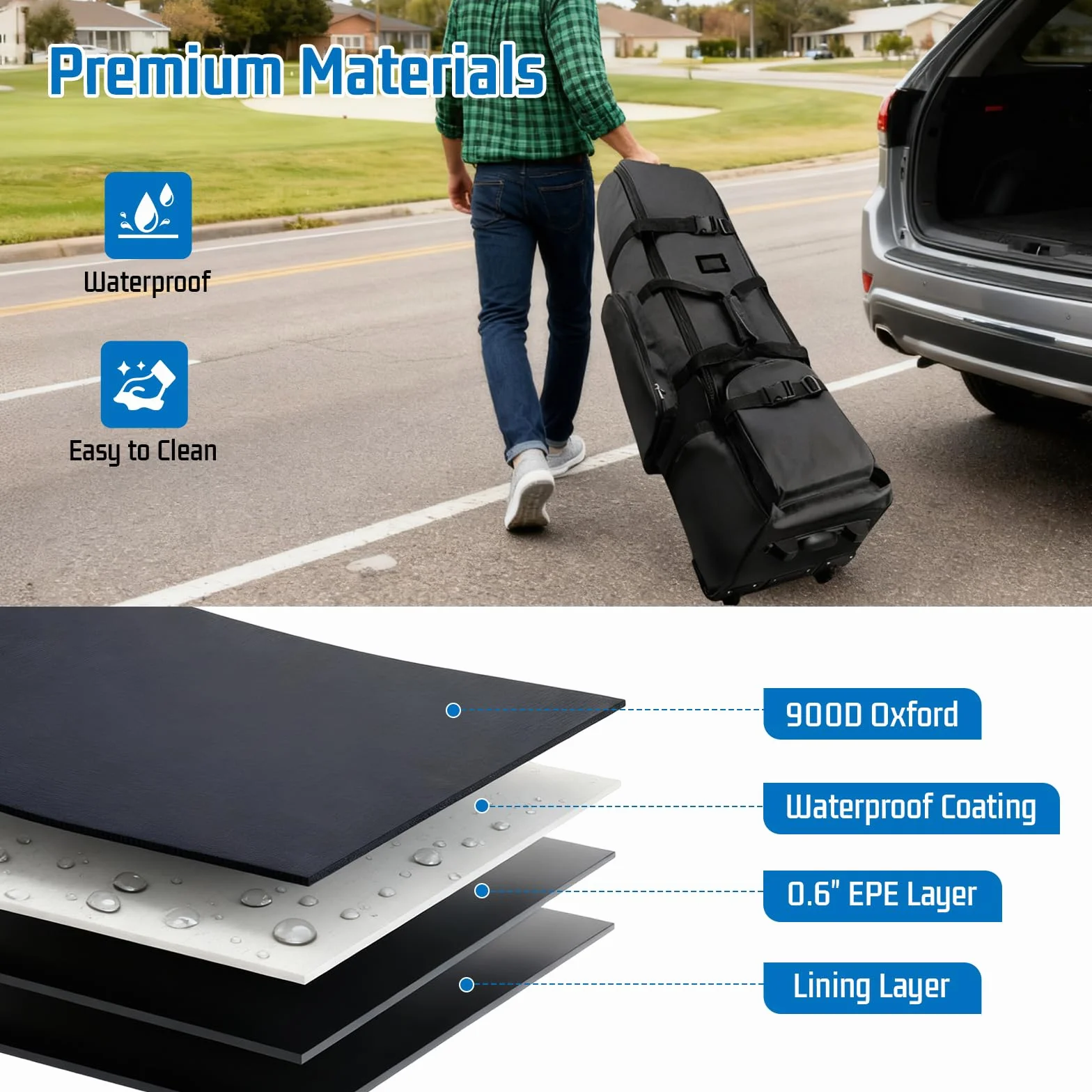 Fundas de Viaje para Golf con Ruedas, Estuche de Vuelo, Tela Oxford 900D Impermeable