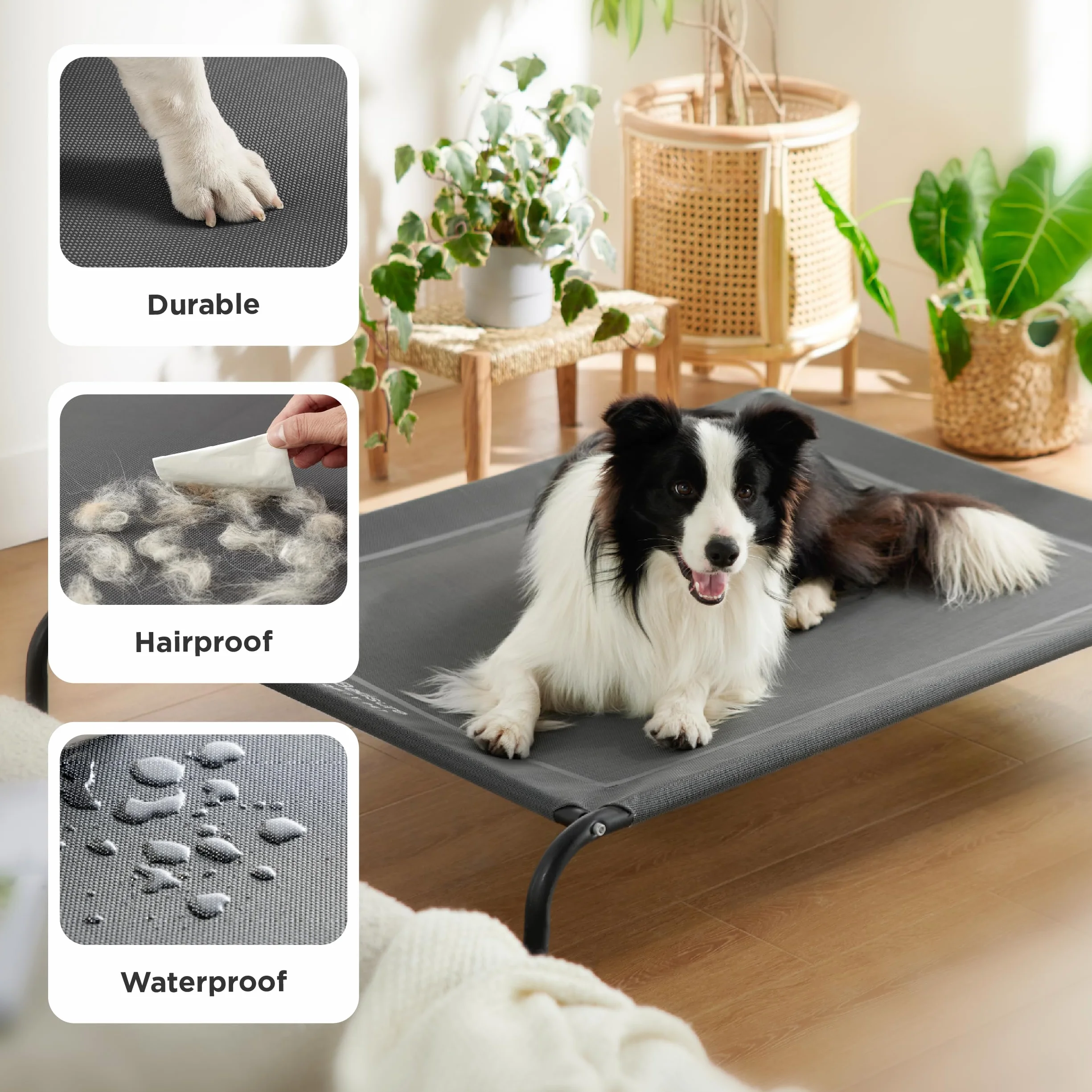 Bedsure Cama Elevada para Perros Grande - Cama para Perros Elevada e Impermeable con Malla, Ideal para Viajes y Jardín, Gris, 124x80x20 cm