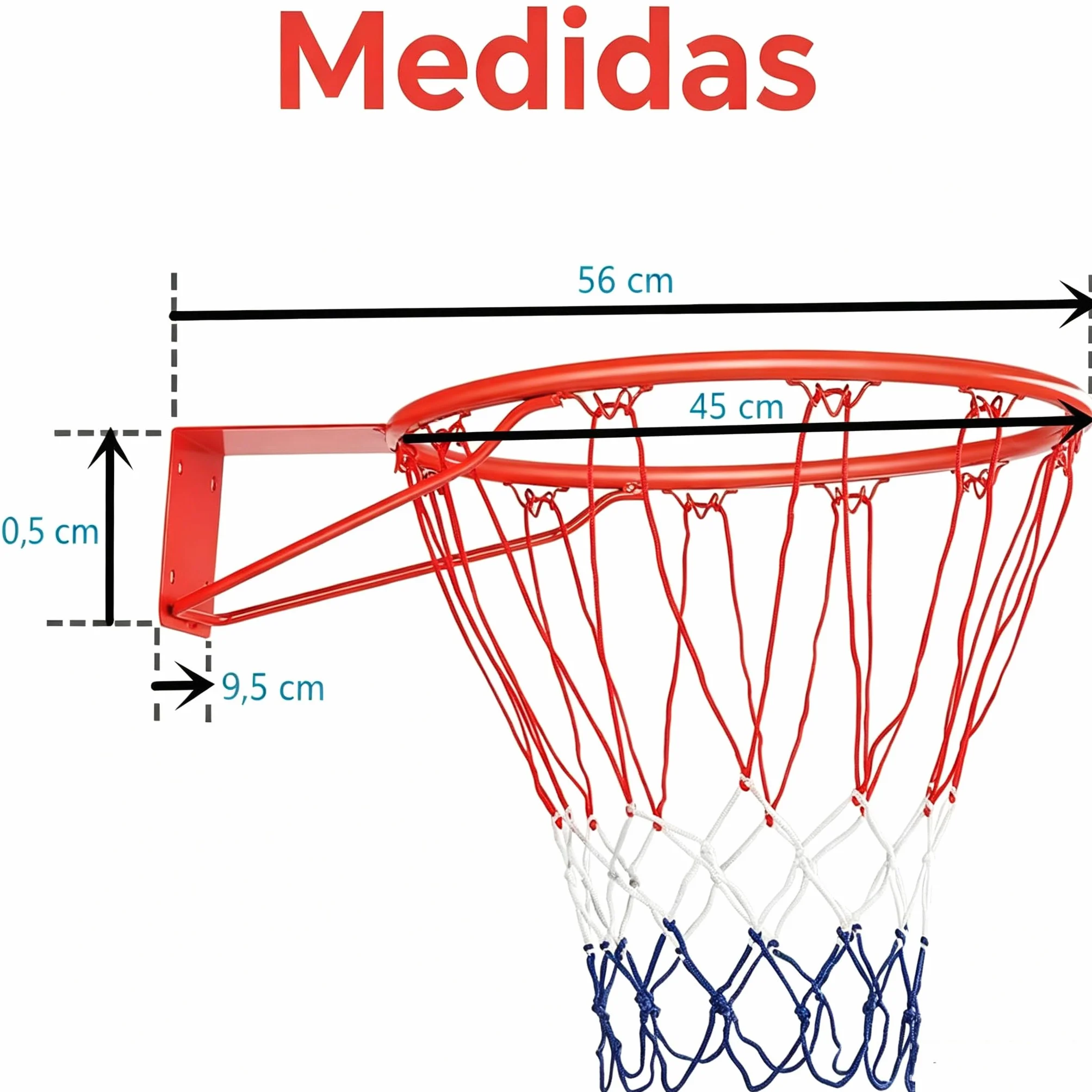GYMAX Canasta de Baloncesto Montaje en Pared, 45 cm, Red con Anillo de Acero, Resistente Intemperie
