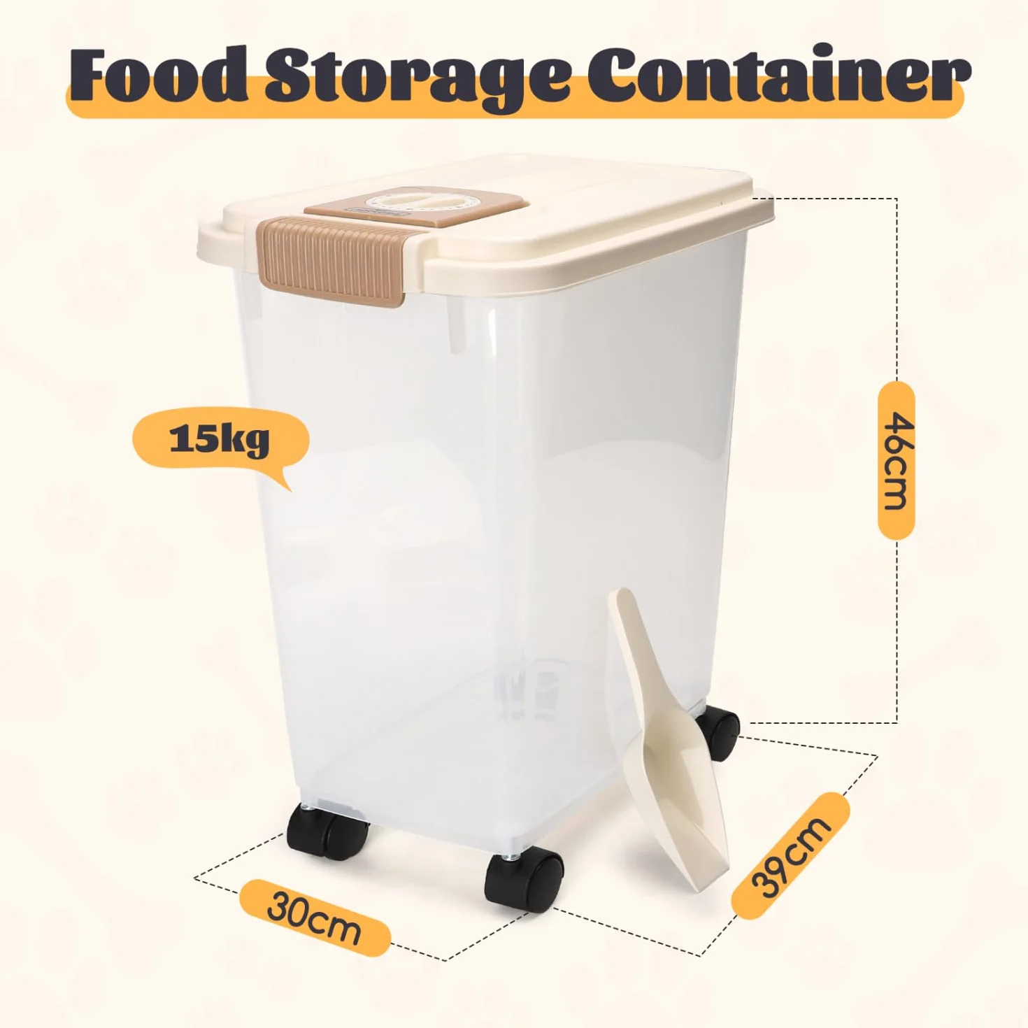 Nobleza Contenedor de Pienso para Mascotas 40L, con Ruedas, Tapa Abatible, Cuchara y Marcador de Fecha, Caja Hermética Transparente para Perros y Gatos