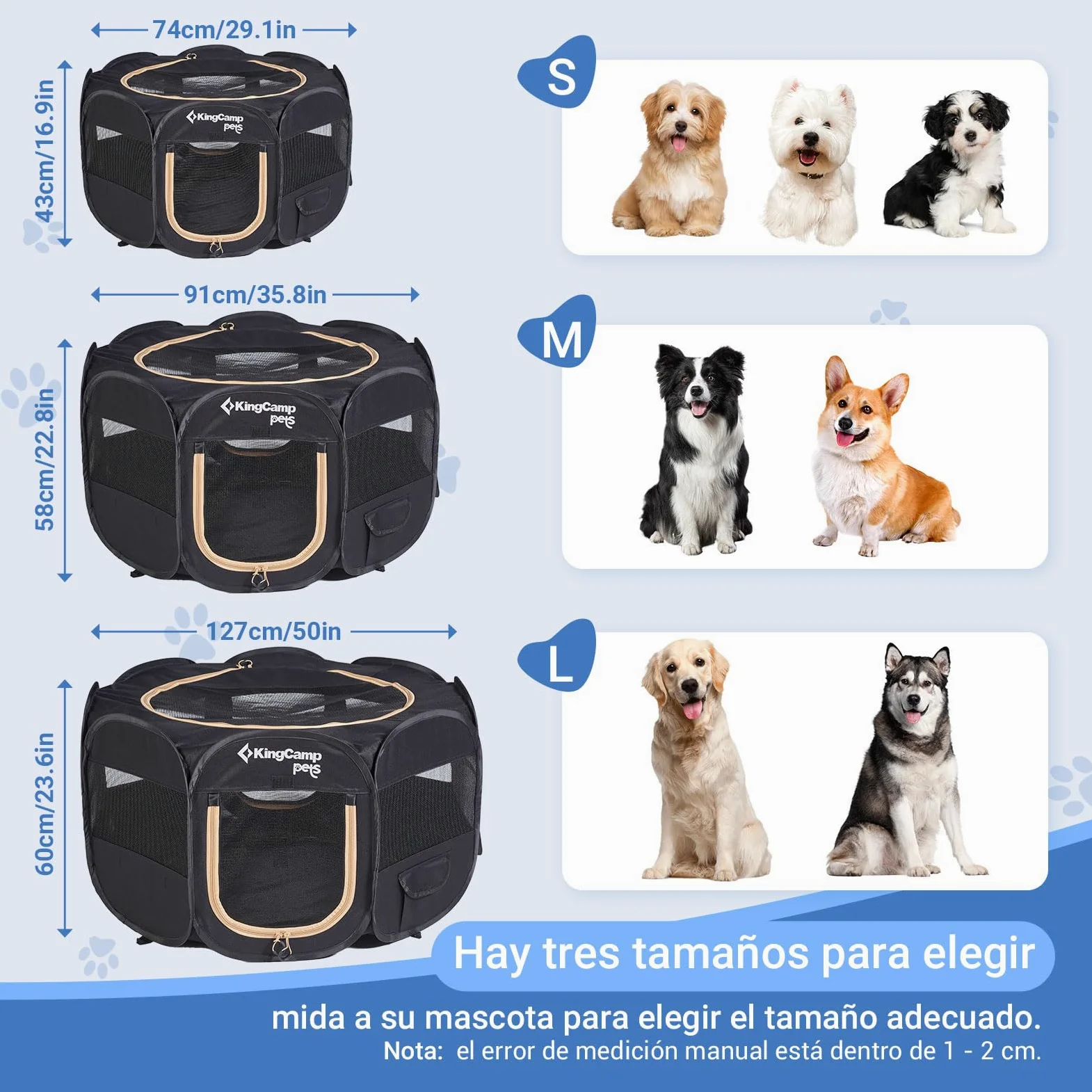 KingCamp Parque para Perros 91 x 91 x 58 cm, Parque Plegable para Mascotas con Ventanas de Malla, Portátil Parque para Gatos Cachorro Conejo Exterior Interior, Jaula Perros de Tela Oxford, Negro M