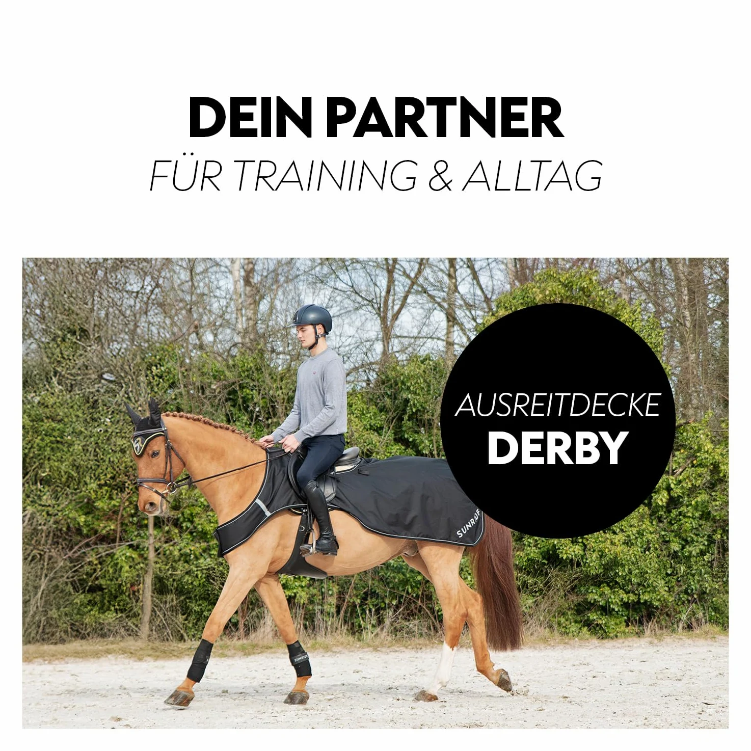 SUNRIDE Manta de Ejercicio/línea de Plomo Impermeable al Viento y al Agua Derby - Rayas Reflectantes - Piel en el Interior - protección Adicional contra la Lluvia para la Silla (Negro, 115 cm)