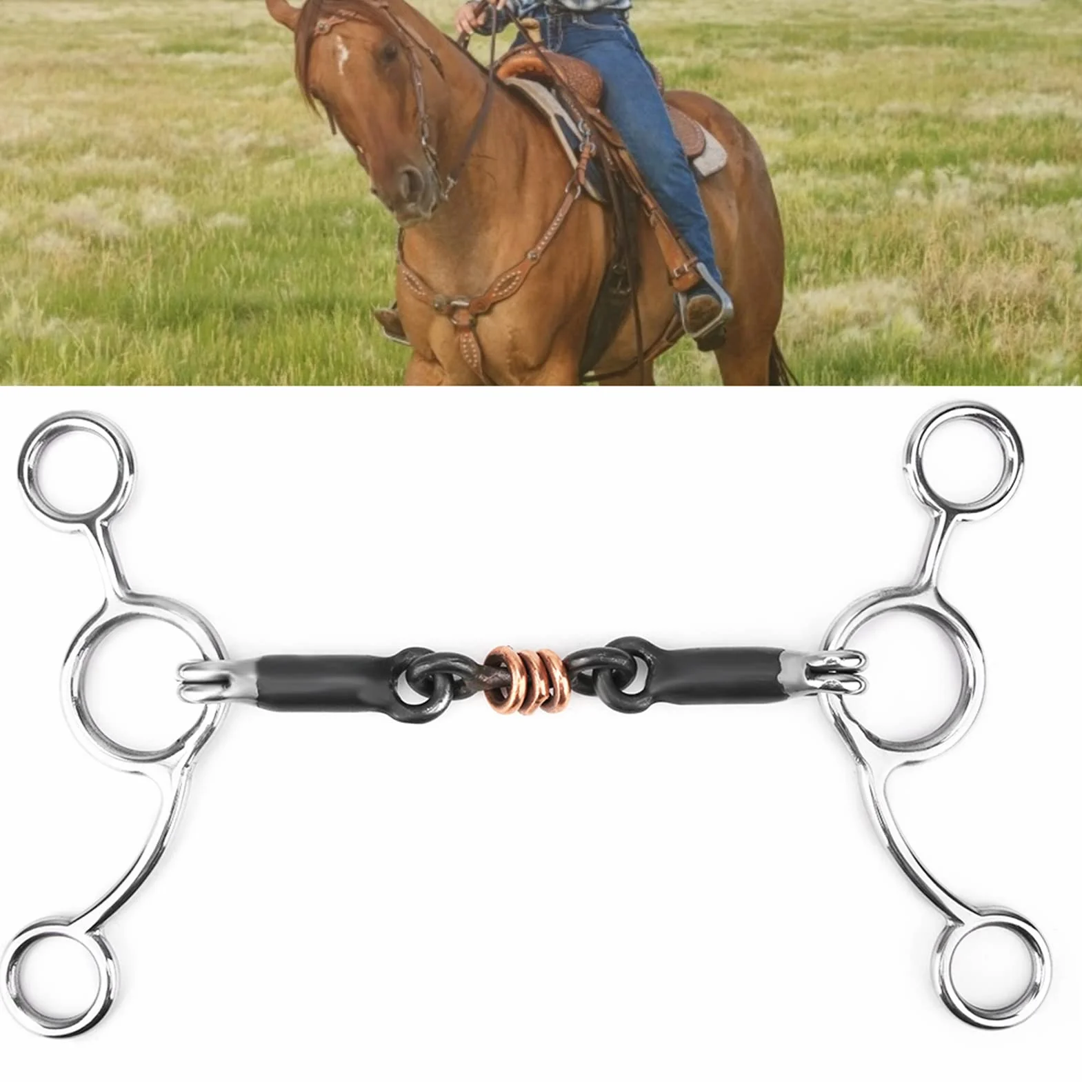 Mordaza de Caballo barrel racing horse bit Broca de Mordaza de Acero Inoxidable con Anillo Suelto Ecuestre con Boca de Acero Negro barrel racing horse Losse ring