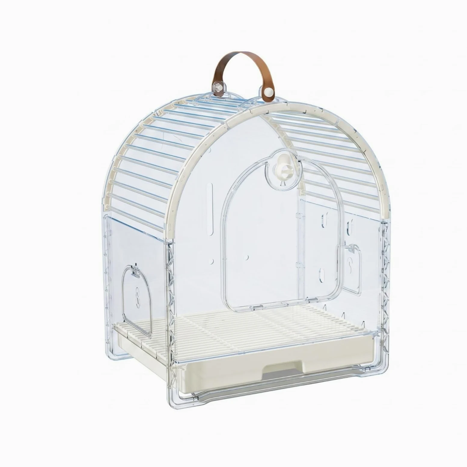 Jaula de Viaje Transparente Gran Espacio Transportador de Aves Transpirable Estilo Moderno Artículo Portátil para Salidas, Blanco Arroz, Mediano