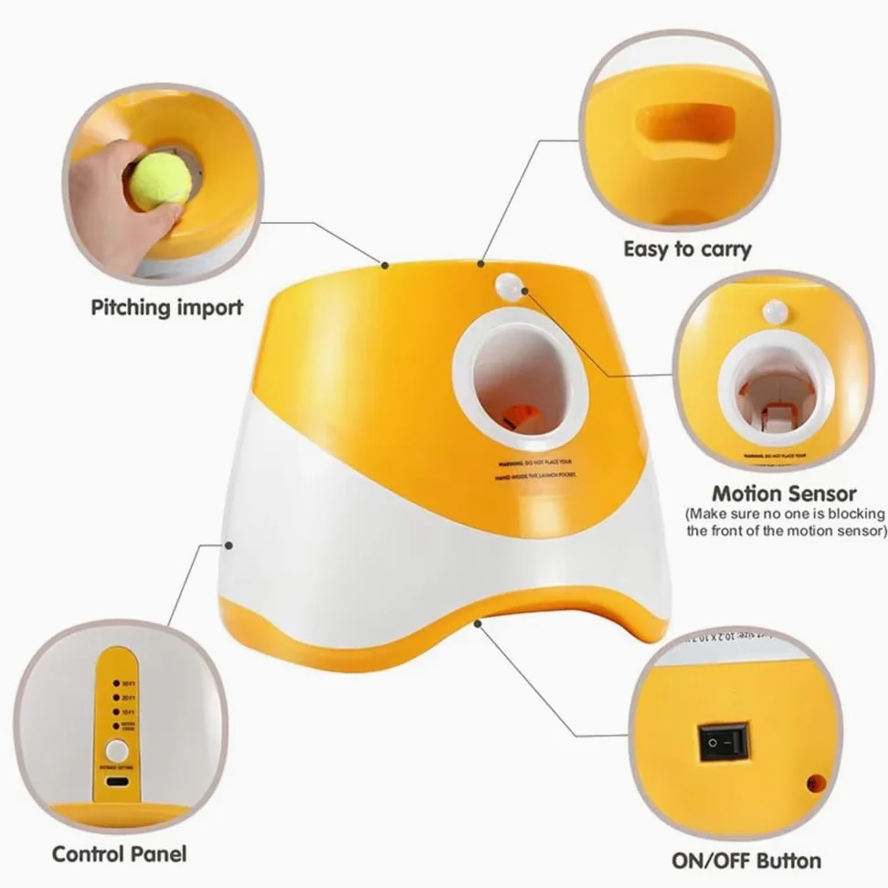 Lanzador automático de Pelotas para Perros, Lanzador de Pelotas de Tenis, Lanzador de Pelotas para Perros con 6 Mini Pelotas de Tenis de 2 Pulgadas y Bolsa de Malla, Lanzador Interactivo