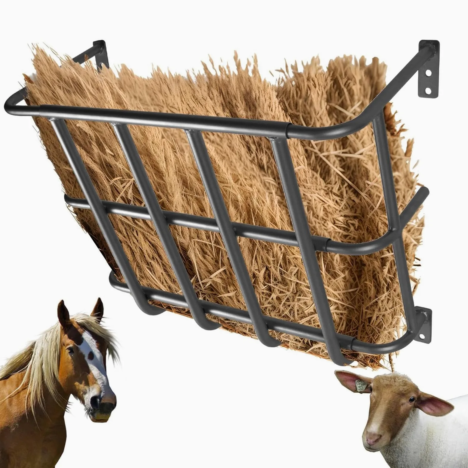 Alimentador de heno de cabra de aleación de aluminio resistente desmontable para heno para caballos de oveja y más, 24 x 20 x 12 pulgadas