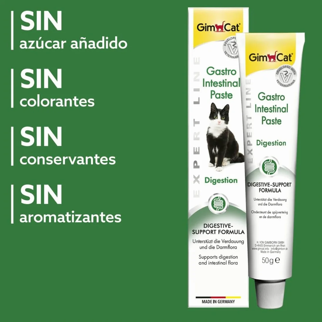 GimCat EXPERT LINE Gastro Intestinal, Pasta funcional para gatos - Protección del sistema digestivo, favorece la salud intestinal, tiene un efecto prebiótico - 1 tubo (1 x 50 g)