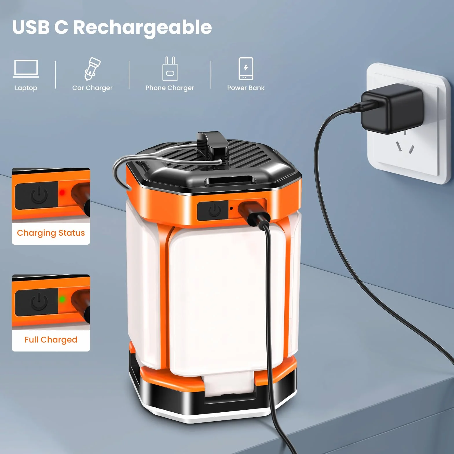 Linterna Camping LED Recargable 60 LED 25H 5 Modos Regulable 15%-100% Lámpara Camping