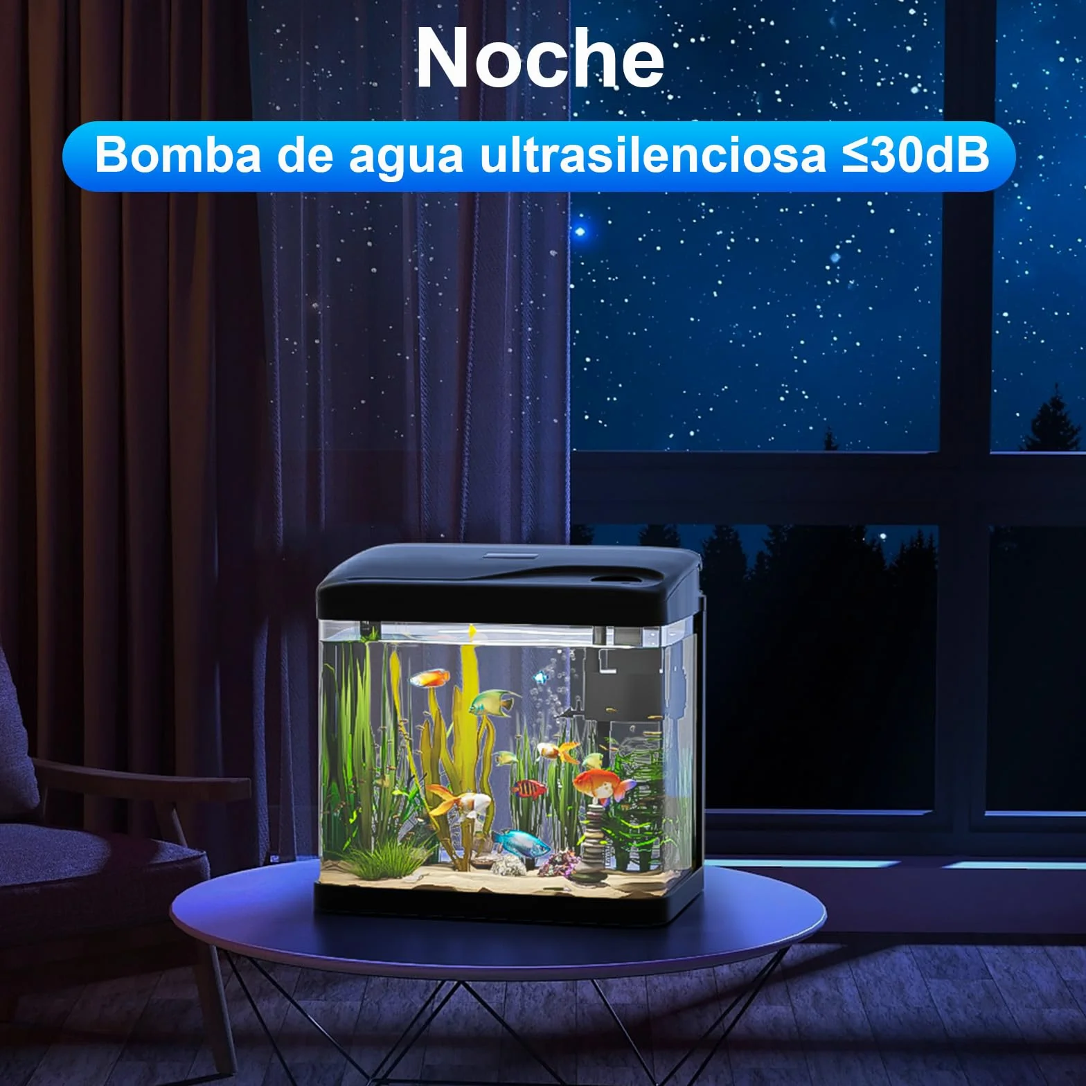 15L Acuario de Cristal Acuarios y Peceras Completas,con Sistema de Filtrado Integrado e Iluminación LED,Acuarios de Iniciación, Negro