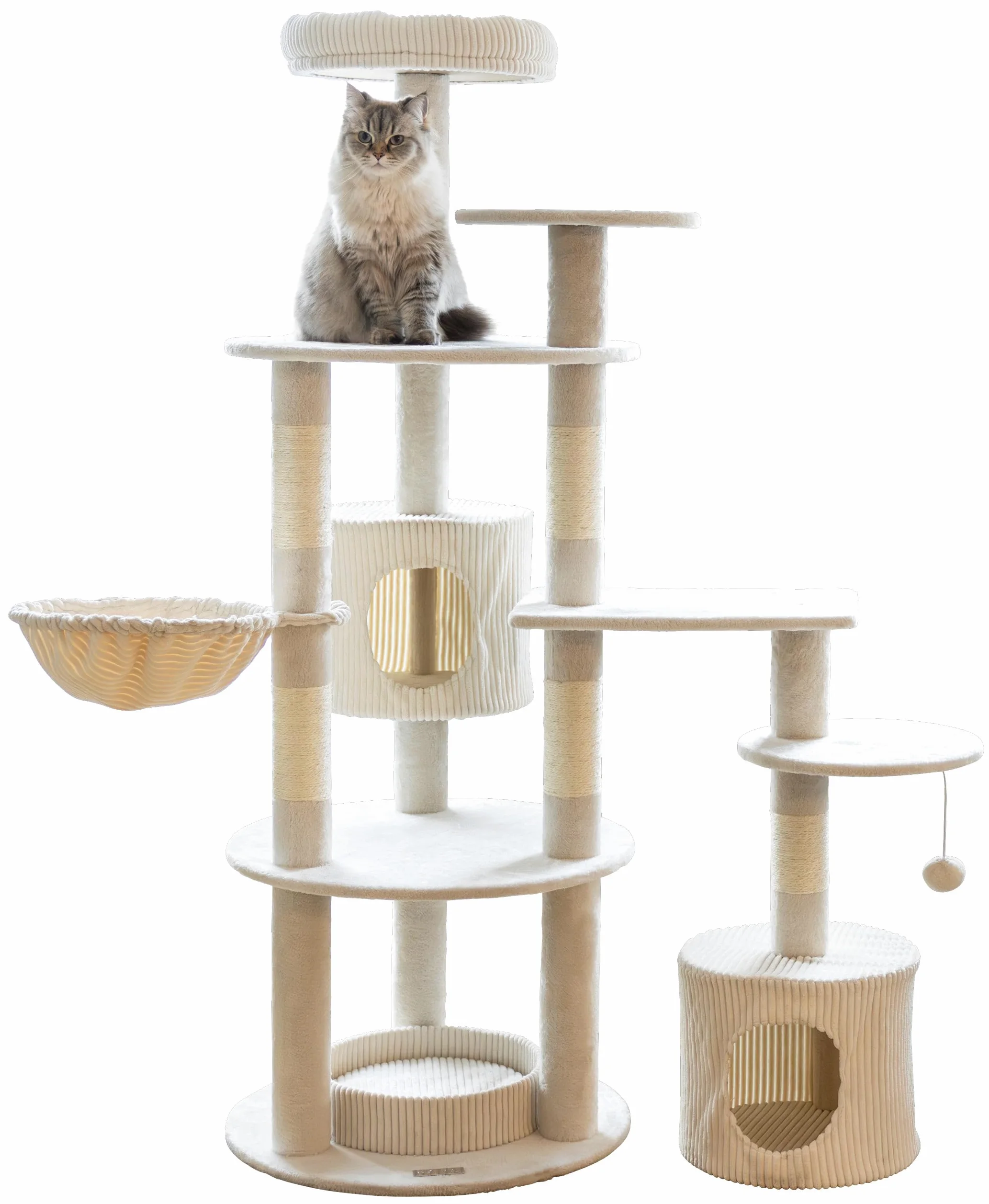 Kebl Pet Annika Poste rascador para Gatos, Moderno Poste rascador, Poste de sisal para el Cuidado de Las Garras, para hogares con Varios Gatos, Tumbonas y Pelota de Juego, Beige, 164 cm