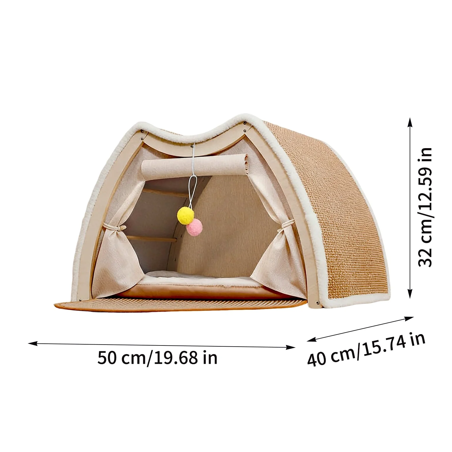 Tienda Cama Gatos Casa de Descanso y Juego con Rascador de Sisal | Villa Cálida De Gatos En Invierno en Interior del Hogar Dormitorio Habitación de Mascotas Suelo Invierno