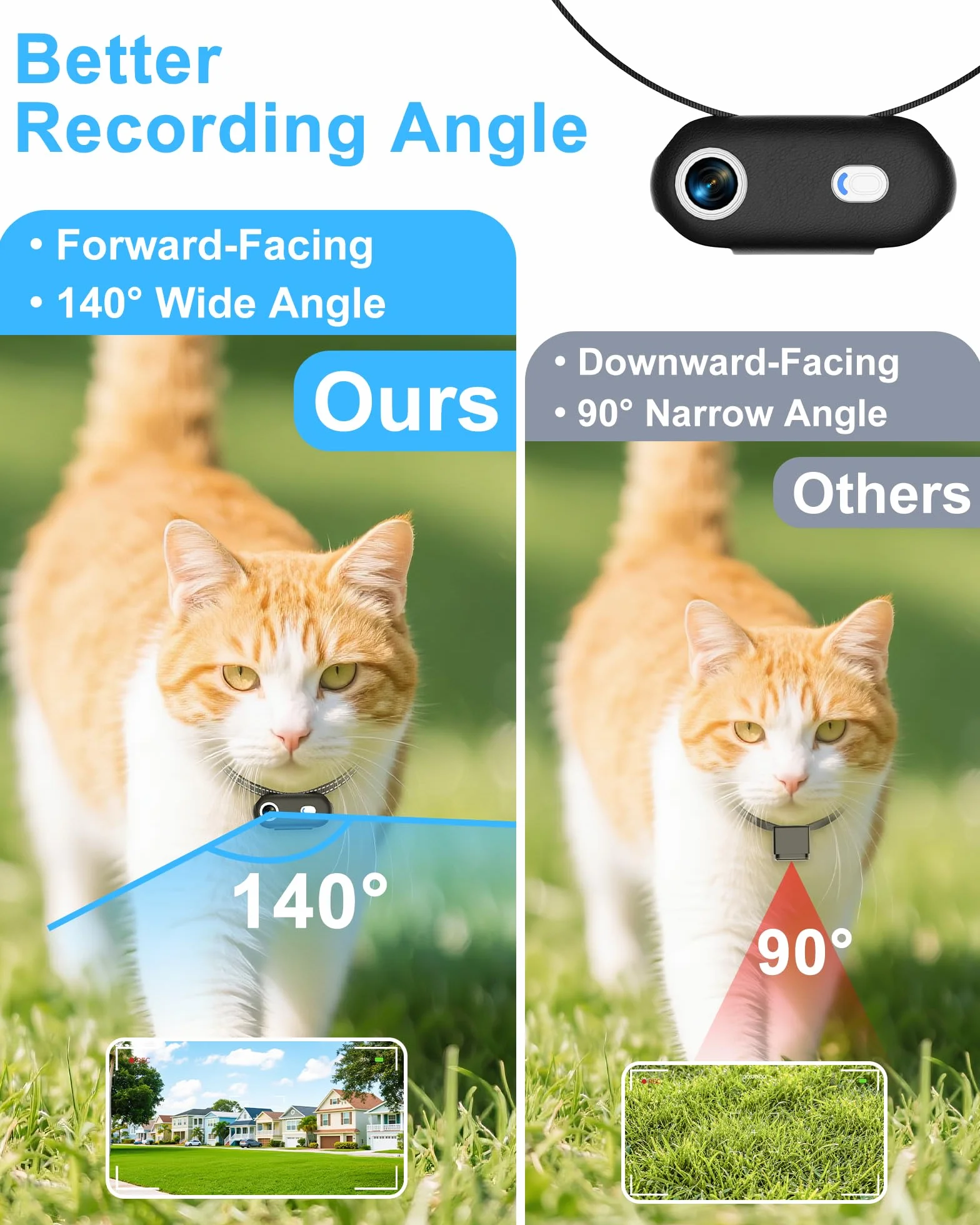 Collar de cámara para perros y gatos con aplicación para teléfono, grabación de video HD 1080P, cámara POV para mascotas tamaño XS/M para perros y gatos grandes, cámaras inalámbricas para mascotas con
