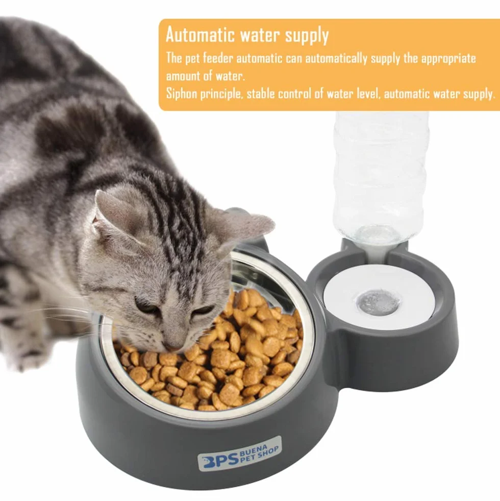 BPS Comedero y Bebedero Automático para Gatos y Perros Antisalpicaduras Dispensador Agua Alimentador Automatico Fuentes para Mascotas Tamaño M/L (M) BPS-5720