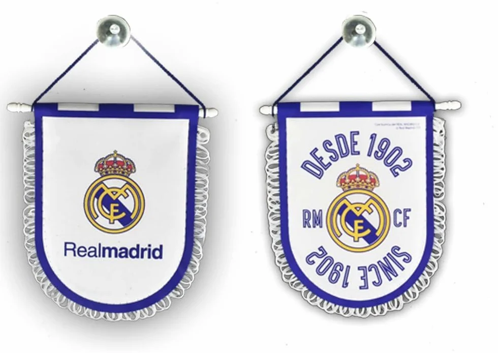 Banderín redondo Real Madrid para coche blanco bordes azul