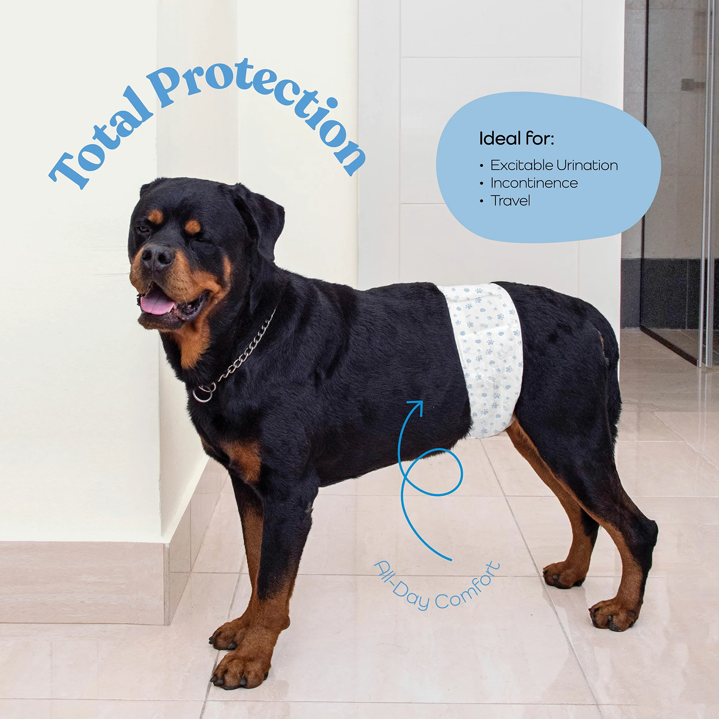 Pañales cómodos para perros machos, paquete de 50 envolturas desechables superabsorbentes para perros machos, tecnología FlashDry gel, indicador de humedad, pañales para perros, envolturas para el