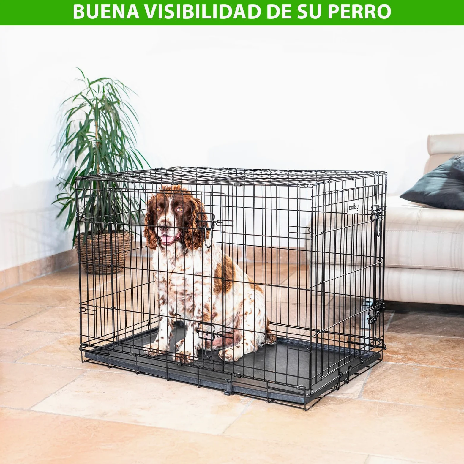 Jaula para Perro FortressooL, transportín para Perro y Cachorro 90x60x67 cm, Plegable, 2 Puertas, Bandeja extraíble, Uso Interior, garantía de 5 años