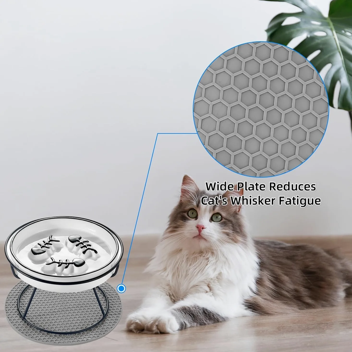 Comedero lento para gatos, cuenco elevado de comida para gatos, diseño elevado, cuenco de alimentación lenta para perros con soporte de metal, sin barbilla negra, antivómitos, apto para Whiksker poco
