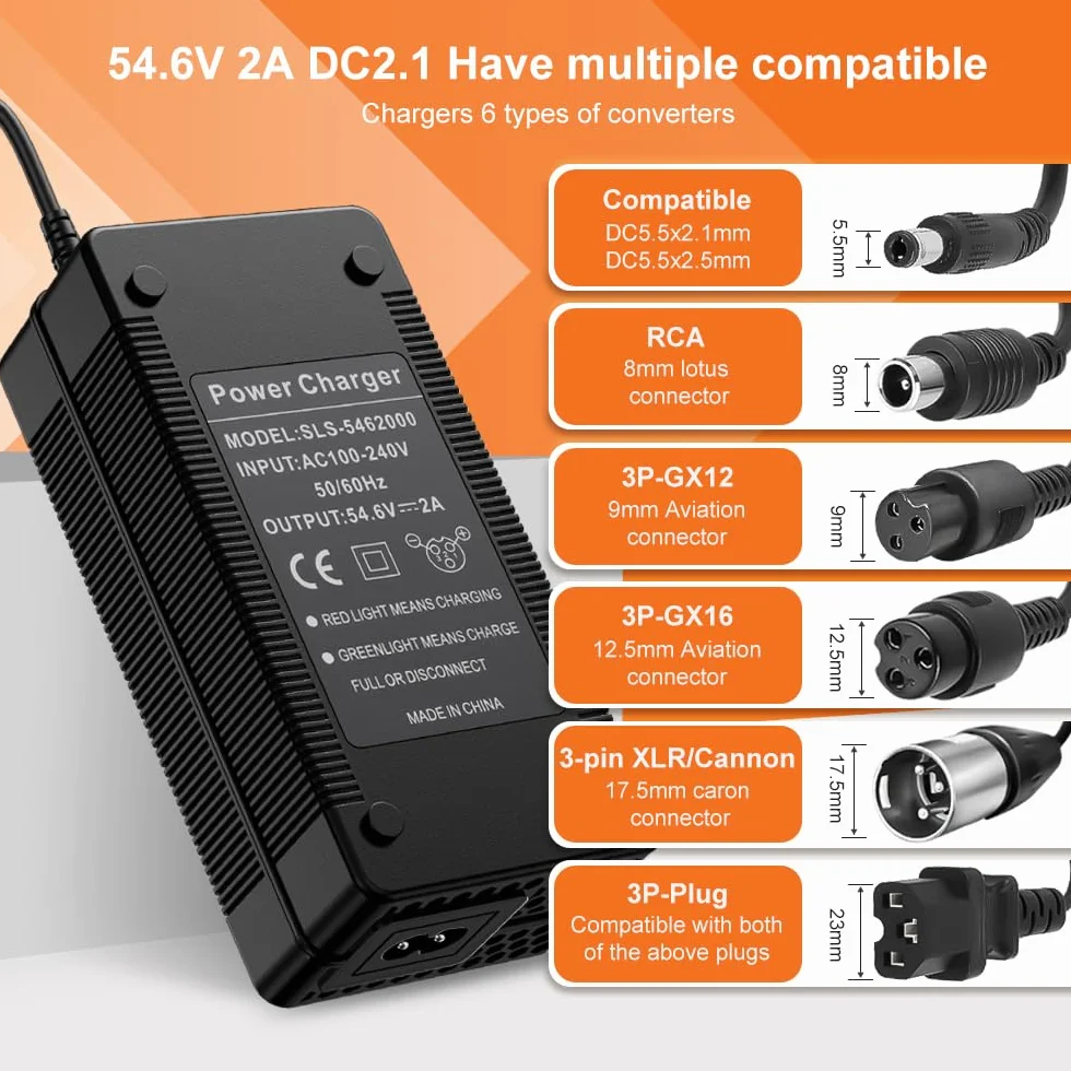 Cargador Patinete Eléctrico 54.6V 2A Universal Baterías Litio 6 Conectores 48V Adaptador Xiaomi M365