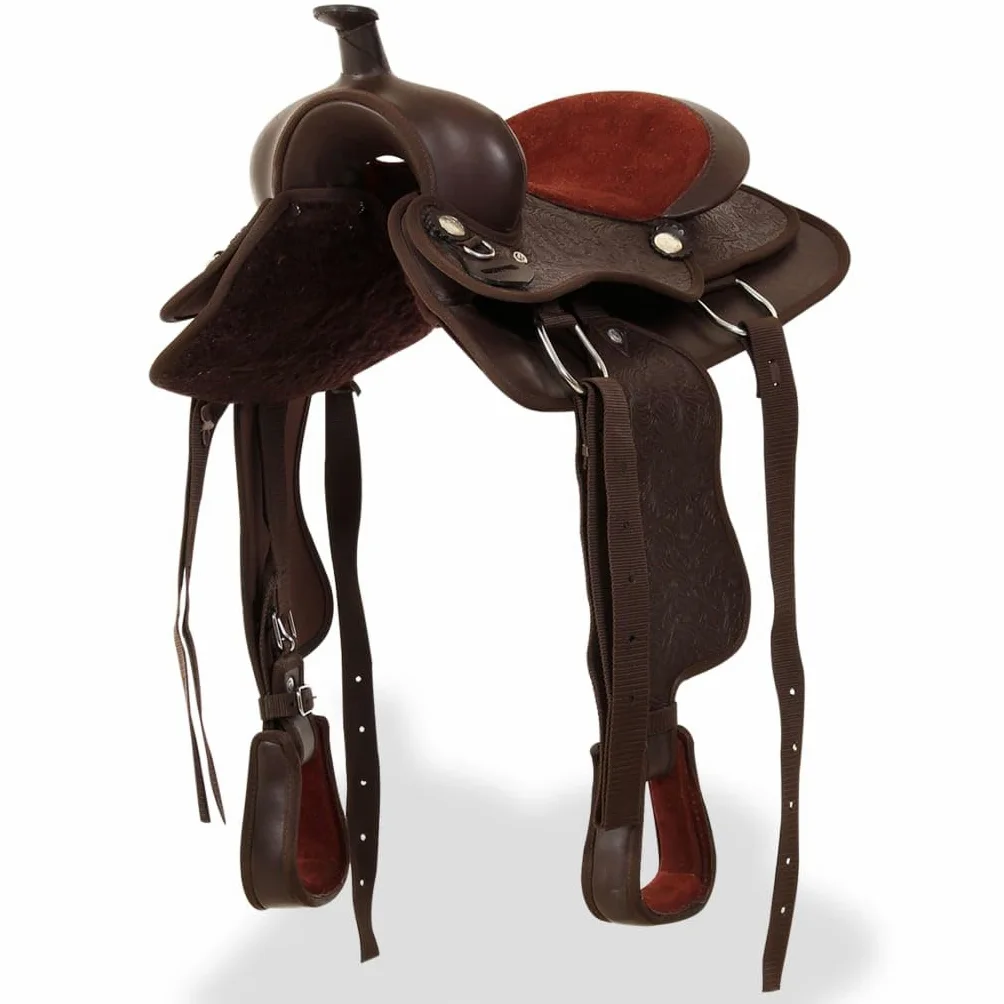 Sillín occidental de piel auténtica con halter y hoja de pecho, juego completo para montar a caballo, ajuste cómodo para ocio, senderismo y torneos