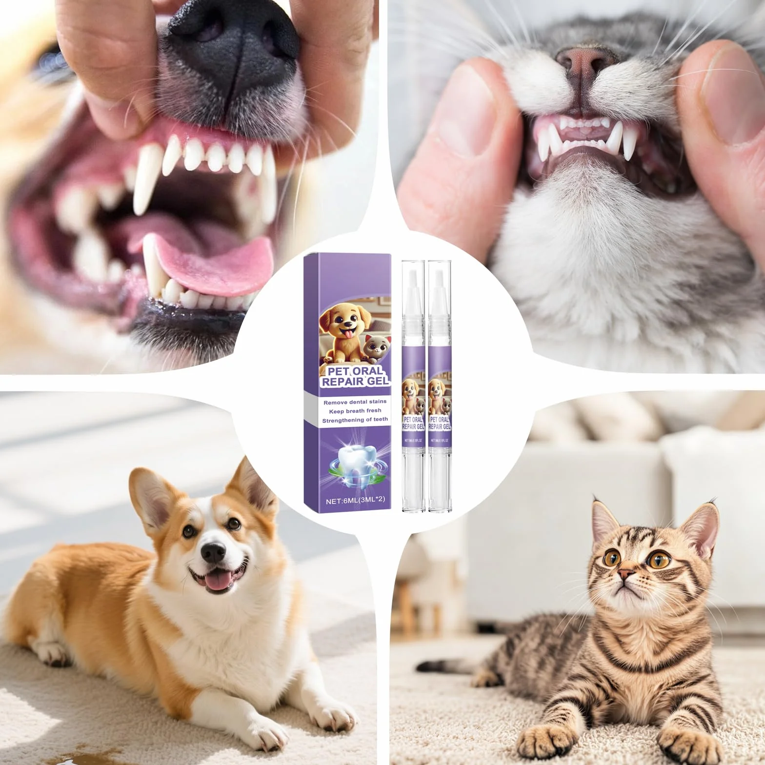 Cepillo Dientes Perro 4 Piezas Para el Cuidado Dental de Perros y Gatos, gel Para el Cuidado Bucal de Mascotas, Lápiz Limpiador Mascotas, Limpieza Dientes Perro