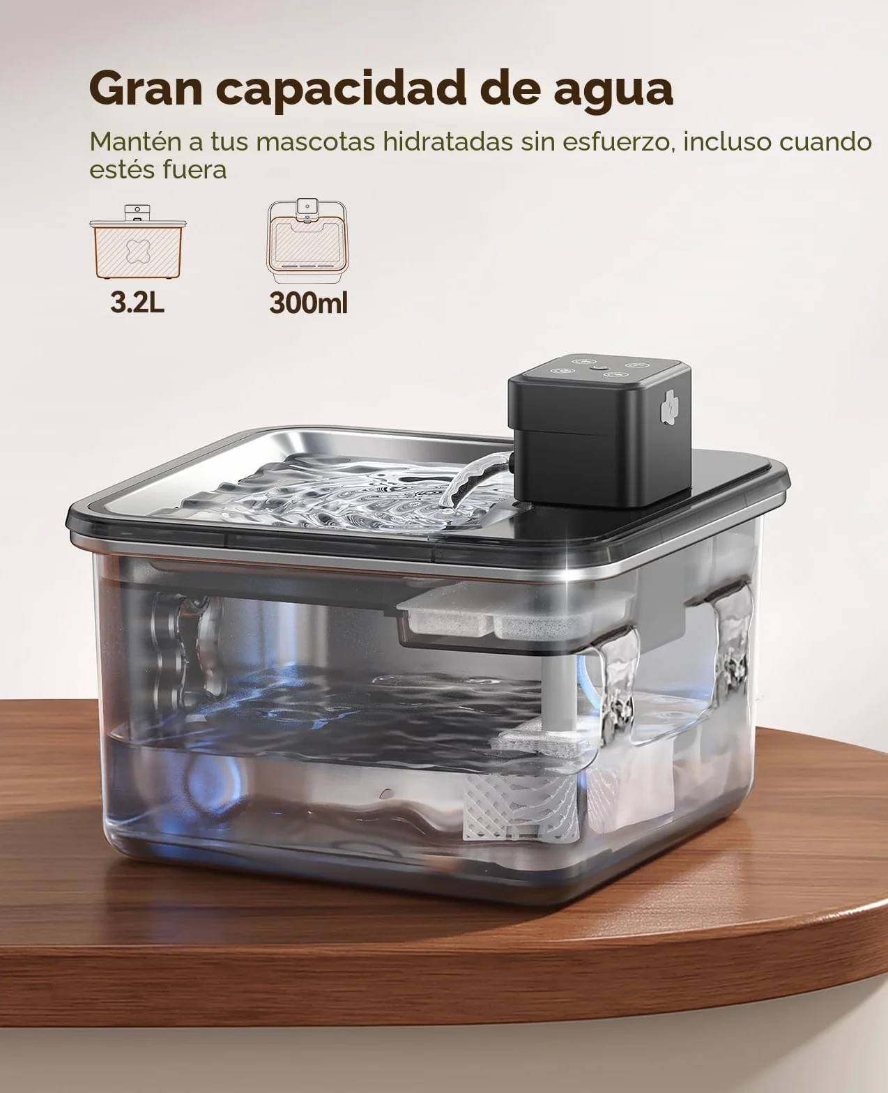 FEELNEEDY Fuente para Gatos sin Cable, 3.2L Bebedero Gatos en Acero Inoxidable con Sensor de Movimiento, Visualización del Filtro, Apta para Lavavajillas, 4000mAh Batería Recargable