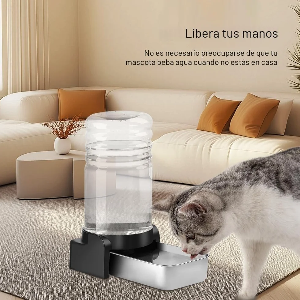 Marchul 8.6L Dispensador Agua Perros con 3 Filtros, Bebedero Automático Perros Gran de Agua con Cuenco de Acero Inoxidable, Gran Capacidad por Gravedad Botella de Agua para Perros/Gatos, Gris