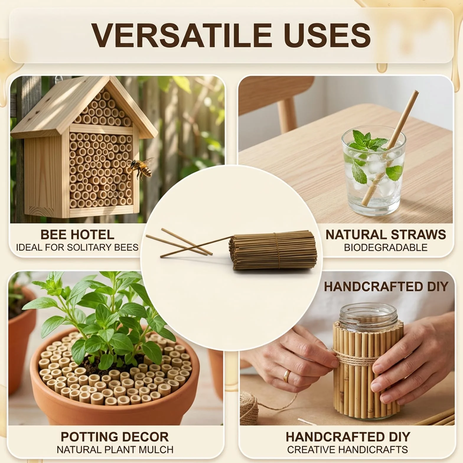 300PCS Pajitas de Trigo para Hotel de Insectos 14,5 cm, Tubo para Nido de Abejas Silvestres, Relleno Natural para Casa de Insectos, Hotel Abejas, Colmenas de Abejas DIY