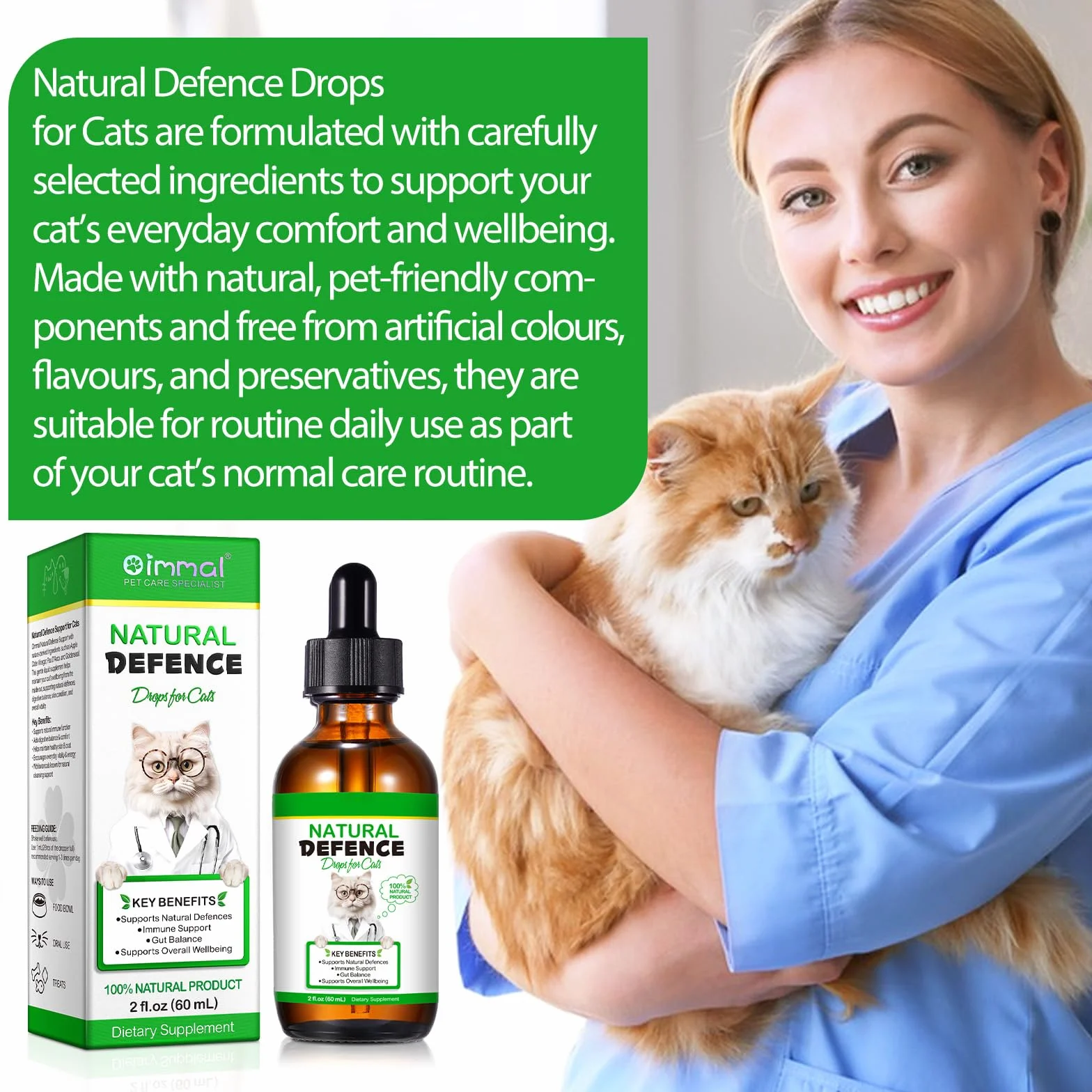 Fórmula Natural Antibacteriana para Gatos 60ml – Apoya el Sistema Inmunológico y Alivia Las Alergias – Alivio del Picor, Problemas de Oídos, Piel y Tracto Urinario – para Todas Las Razas y Edades