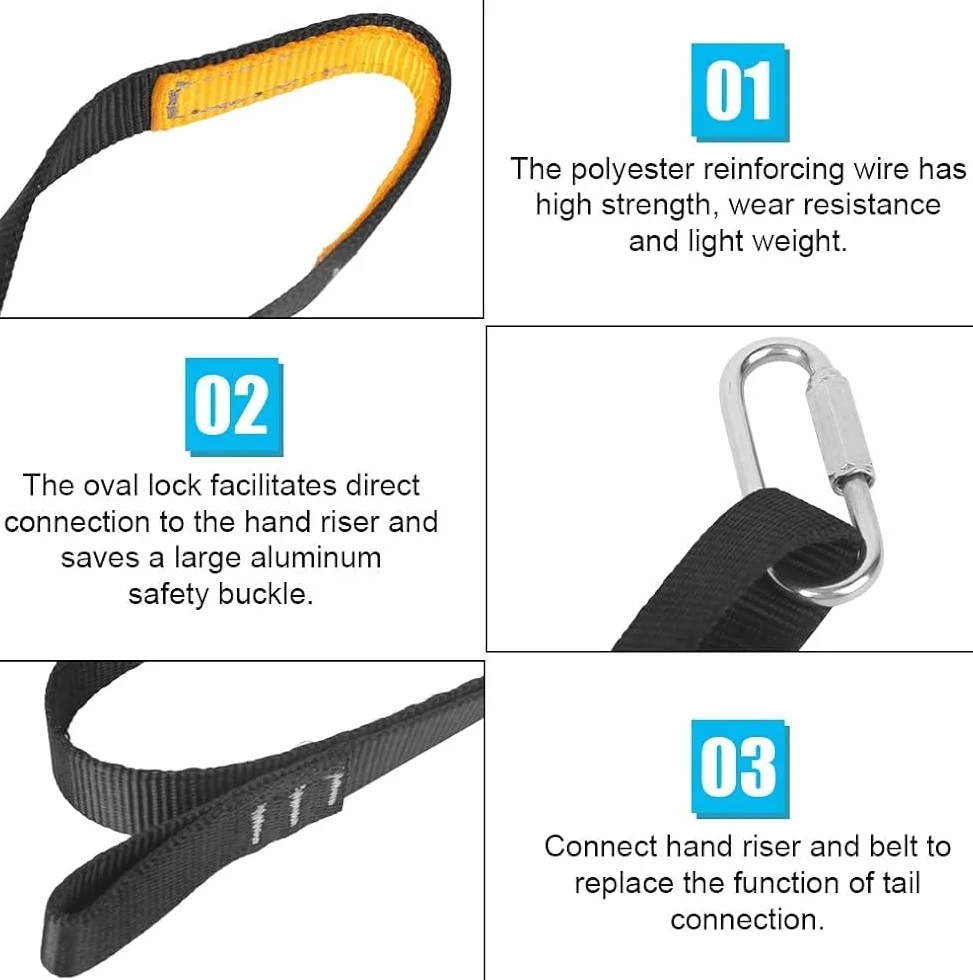 DEWIN Cinturón de Pedal de Eslinga Ajustable 108x2cm Fibra Poliéster para Escalada Montañismo (Negro)