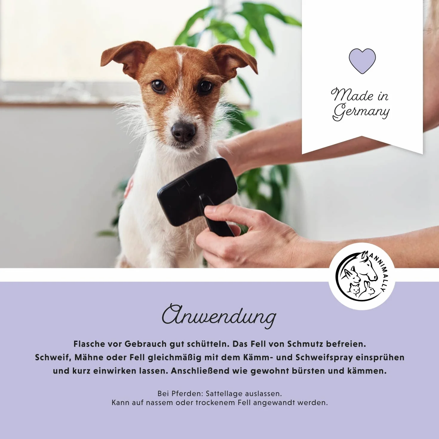 Annimally Spray para Crines para Caballos 500ml - Spray para Cola y Spray para Desenredar para Caballos y Perros, para un Desenredo más Fácil y un Brillo Sedoso del Pelaje
