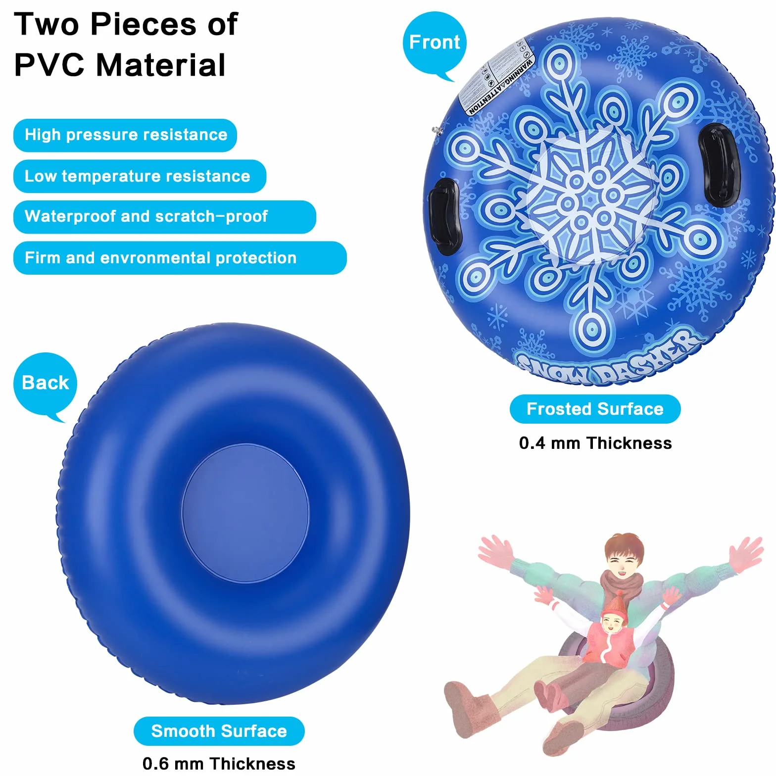 Trineo inflable 90cm PVC con asas deportes de invierno