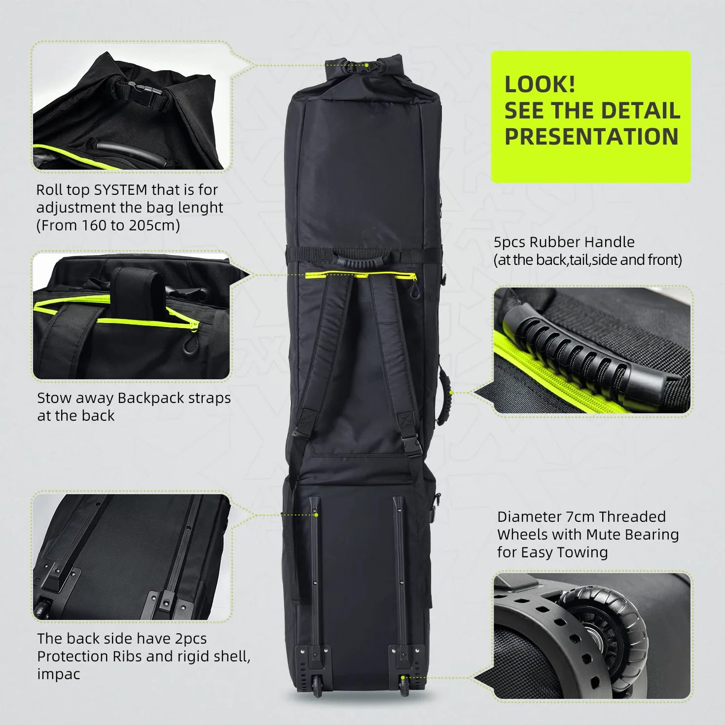 XCMAN Bolsa de snowboard con ruedas acolchada extensible para viajes aéreos ajustable impermeable