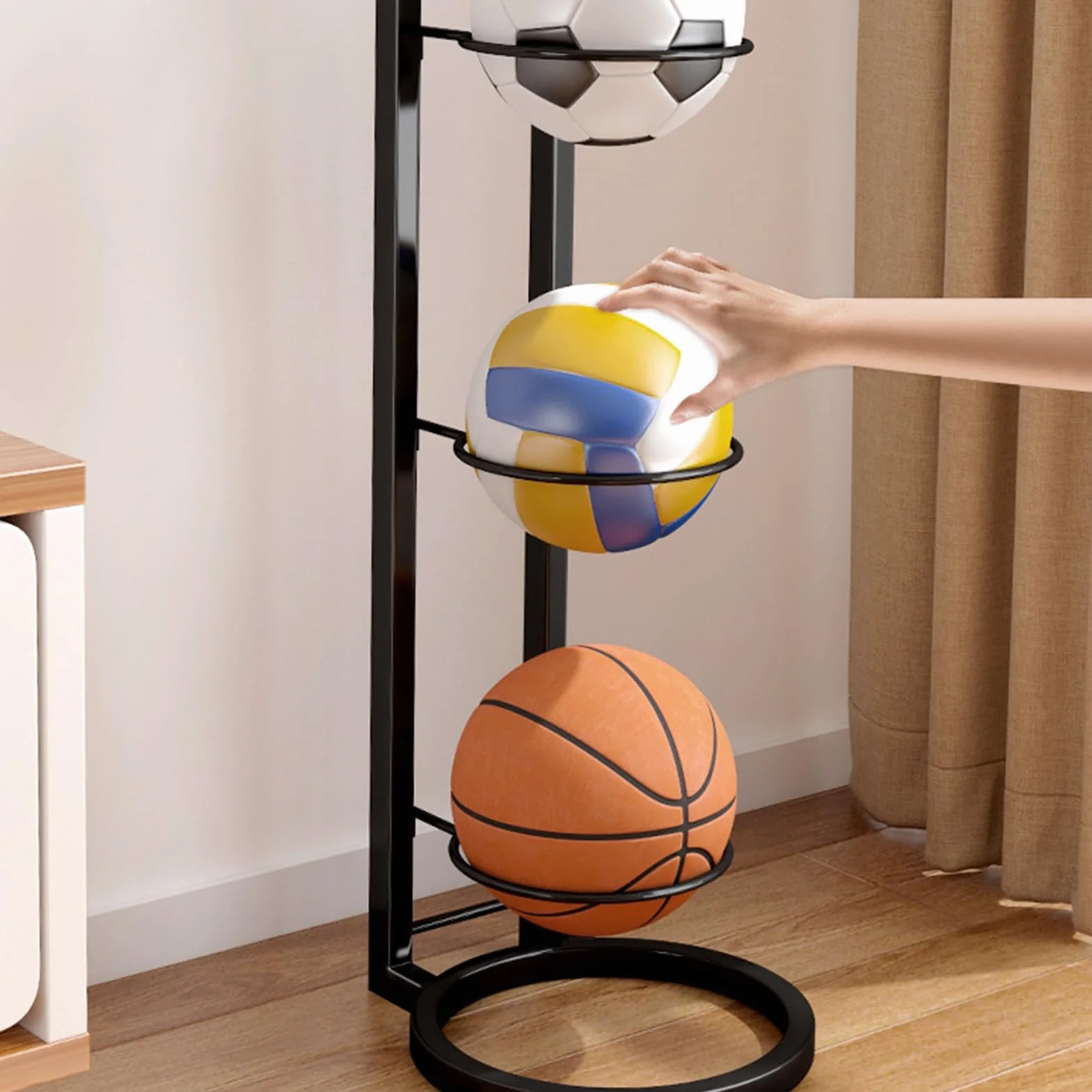 Estantería de almacenamiento de pelota para fútbol y baloncesto, soporte vertical multicapa