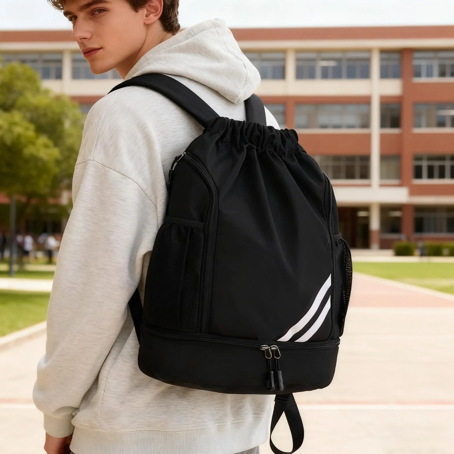 Mochila Gimnasio Hombre Impermeable con Compartimento para Zapatos, Bolsa Deporte Cuerdas Unisex Adulto