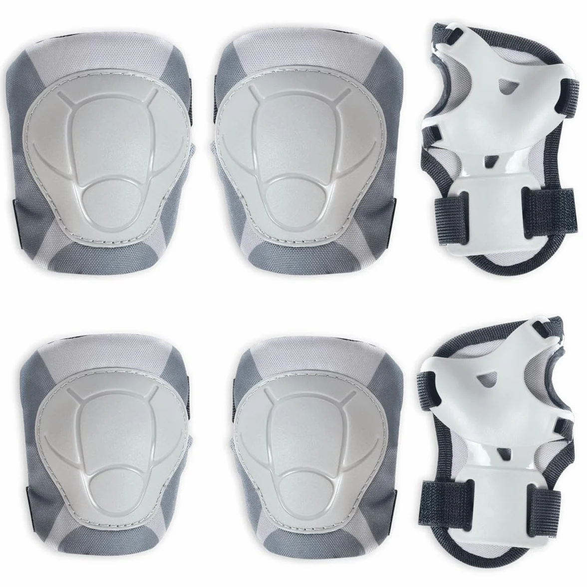 BEELOOM Protecciones Infantiles para Bicicleta Grey Pad Coderas Rodilleras Muñequeras Gris Correas Ajustables 2 Años