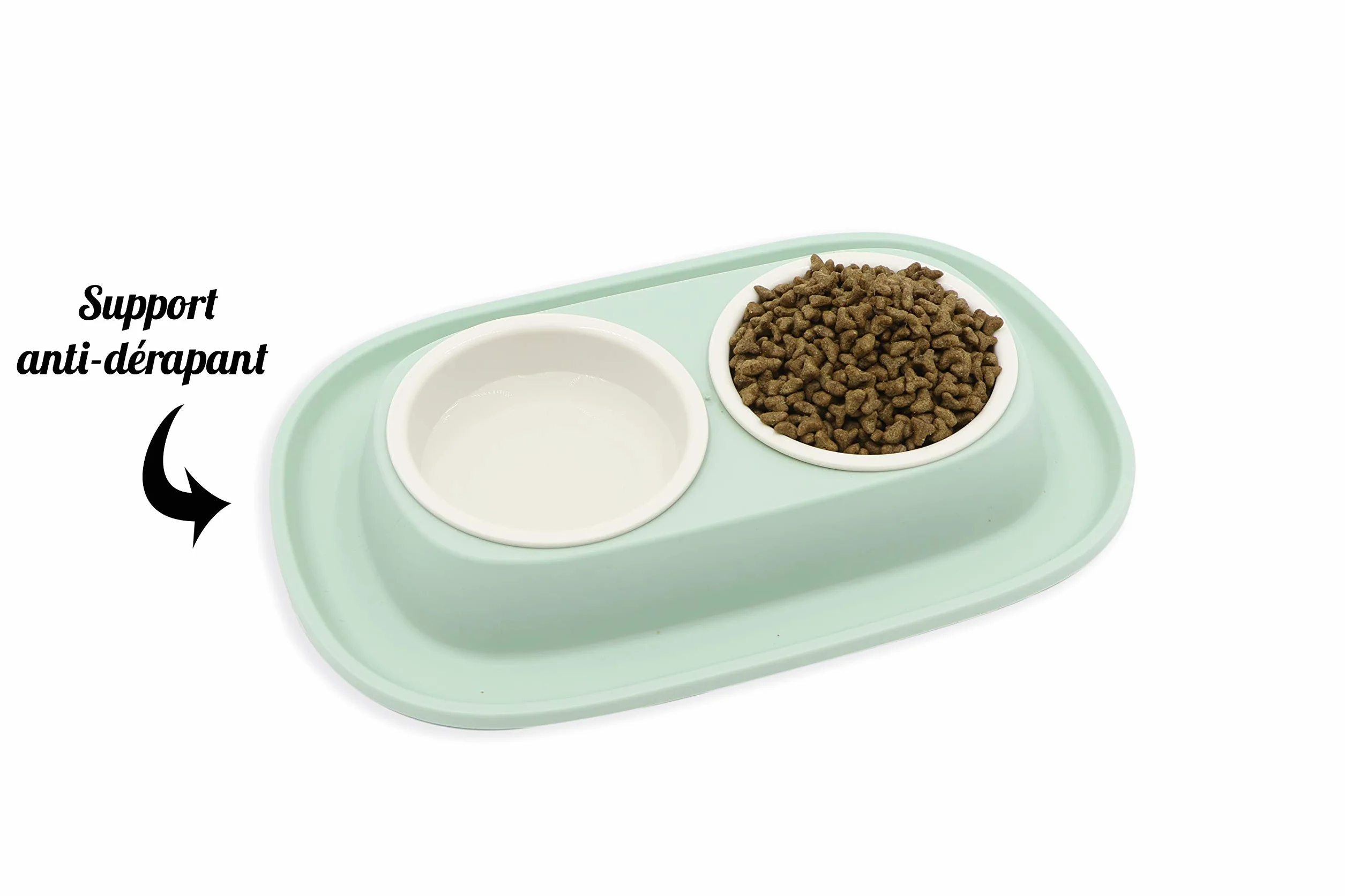 Aimé Comedero Y Bebedero Doble para Perros Y Gatos con Dos Cuencos Extraíbles y Base Antideslizante y Antiderrames 2X 230 ml