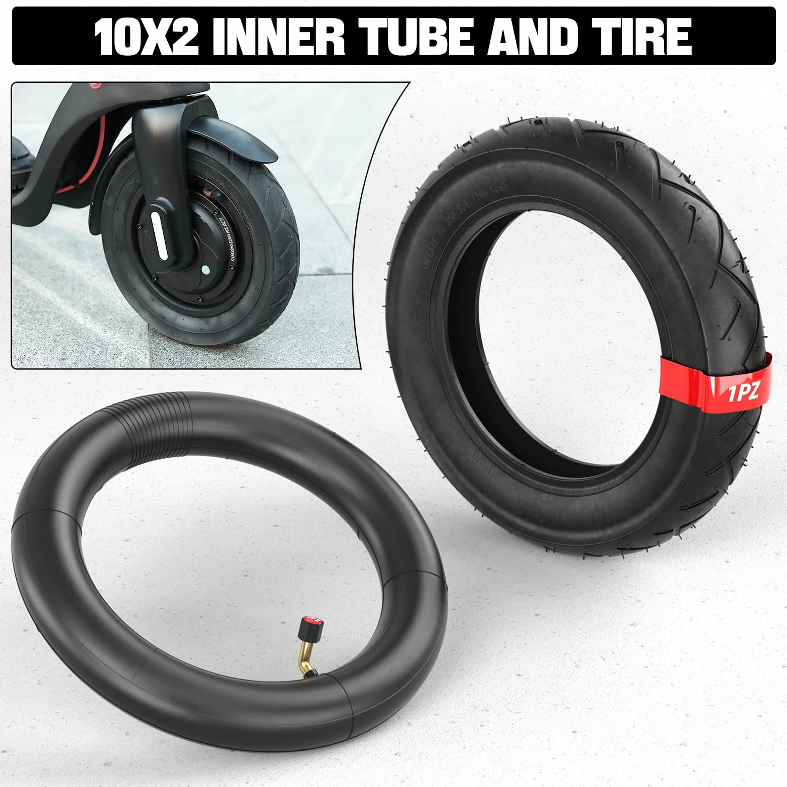 1PZ ITX-RFS Neumático y Cámara de Aire 10 Pulgadas 10x2/2.125 para Patinete Eléctrico