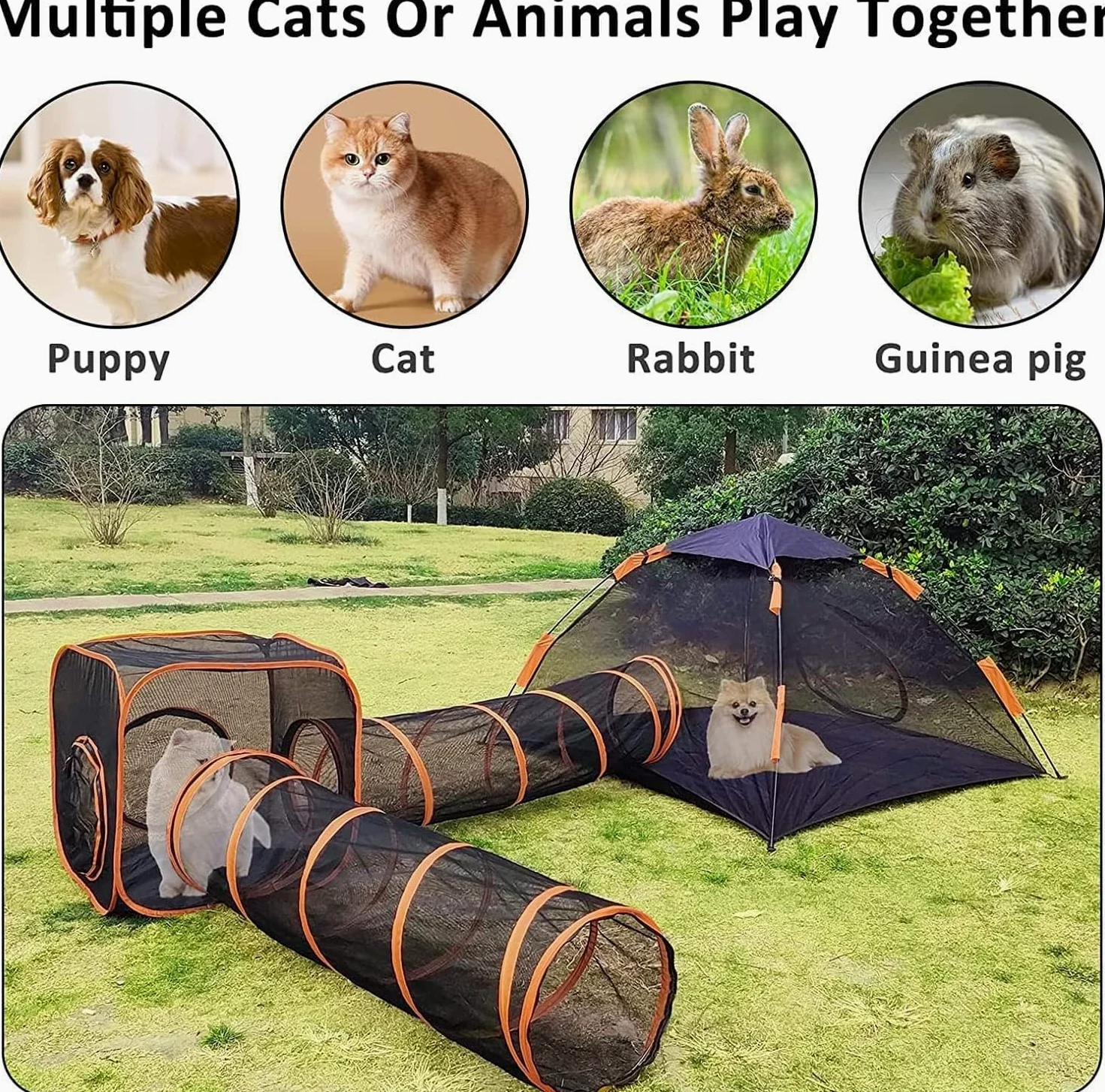 Tienda para Gatos 4 En 1 para Interior Y Exterior, Recintos para Gatos Al Aire Libre con Túnel De Gato, Parque Portátil para Gatos Carpas De Juego