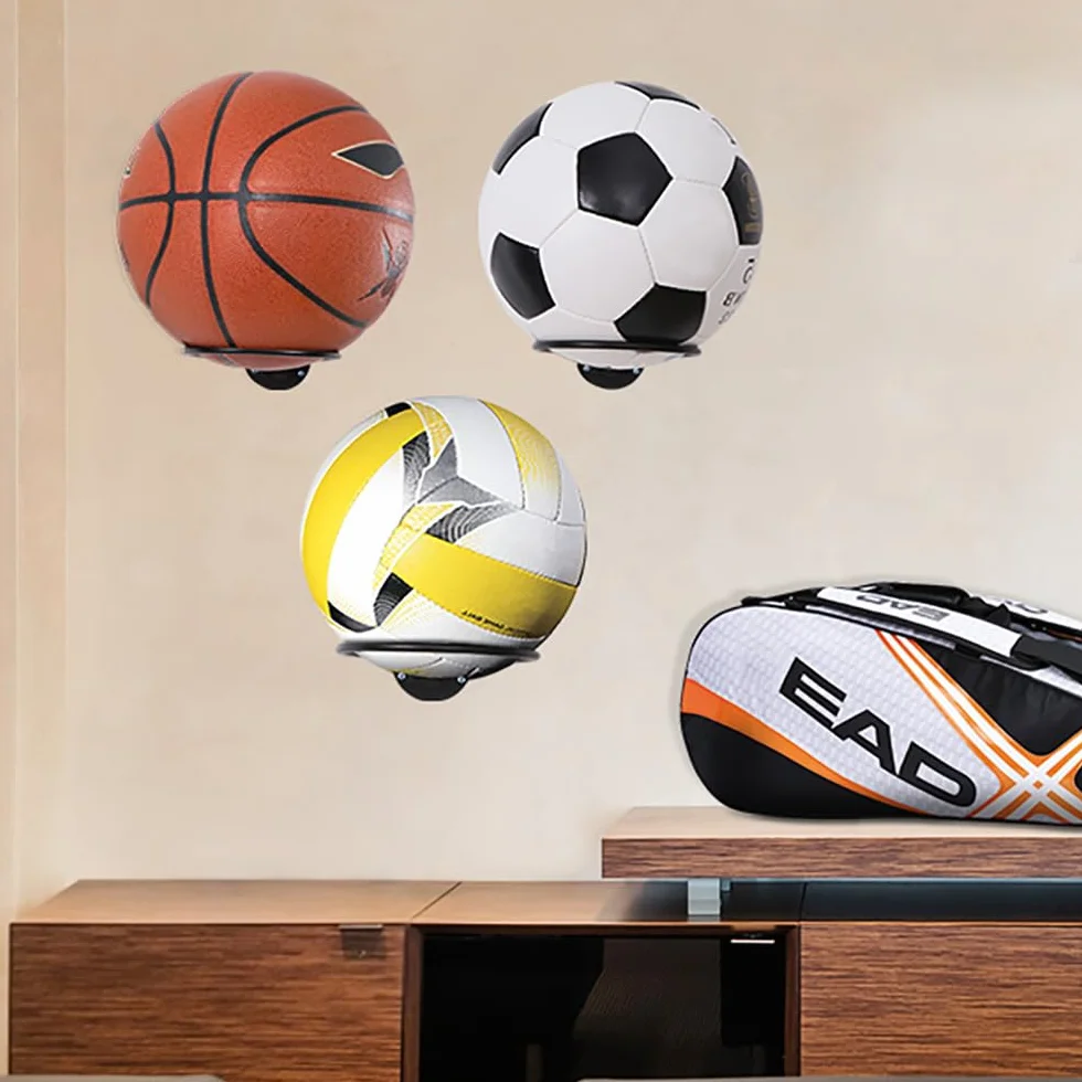 Soporte de Pared para Balones Universal Metal con Tornillos Almacenamiento para Rugby Voleibol Pantalla Negro
