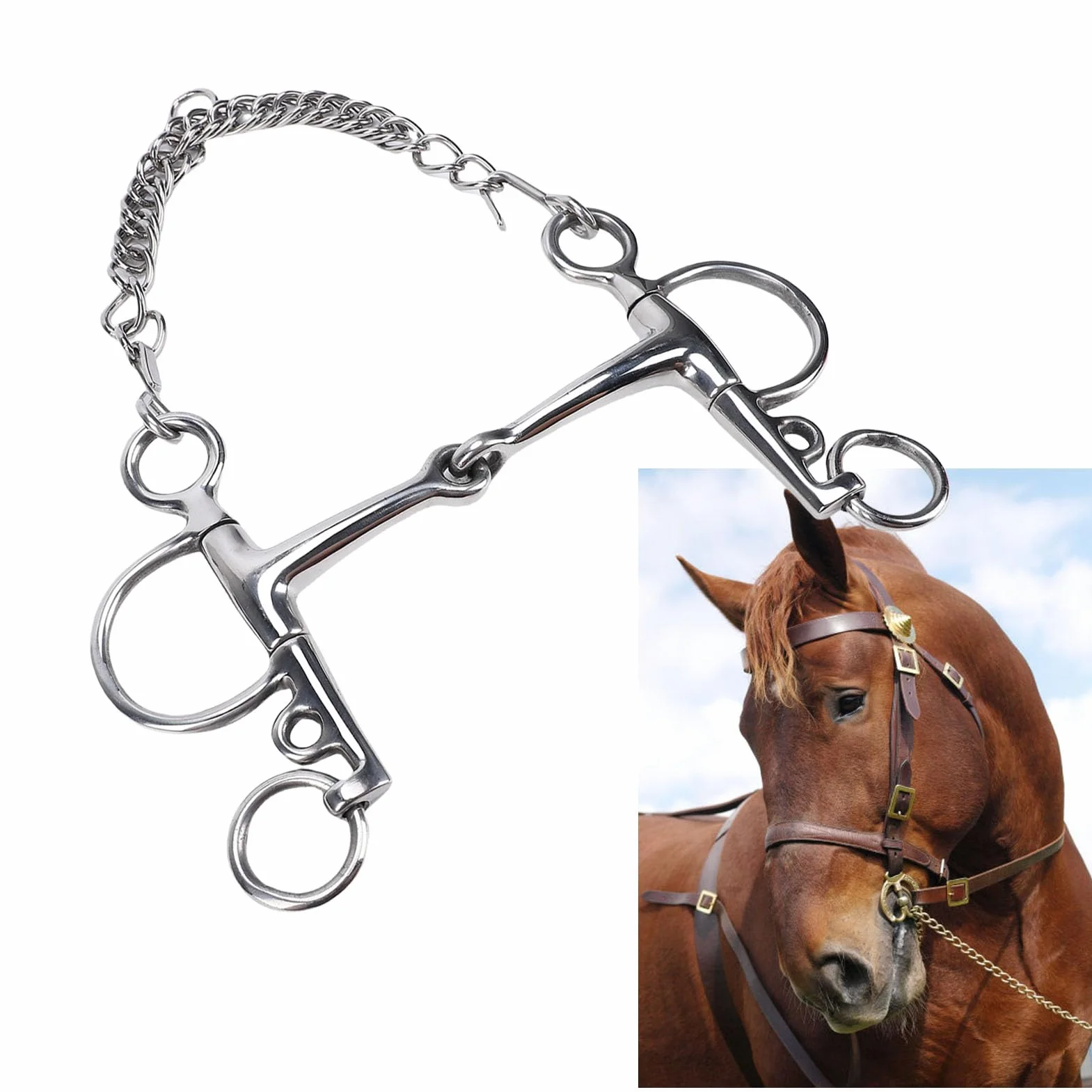 Tnfeeon Pelham Pray Horse, Freno Pelham Pesado para Caballo Cómodo y Práctico, Acero Inoxidable Apto para Caballos