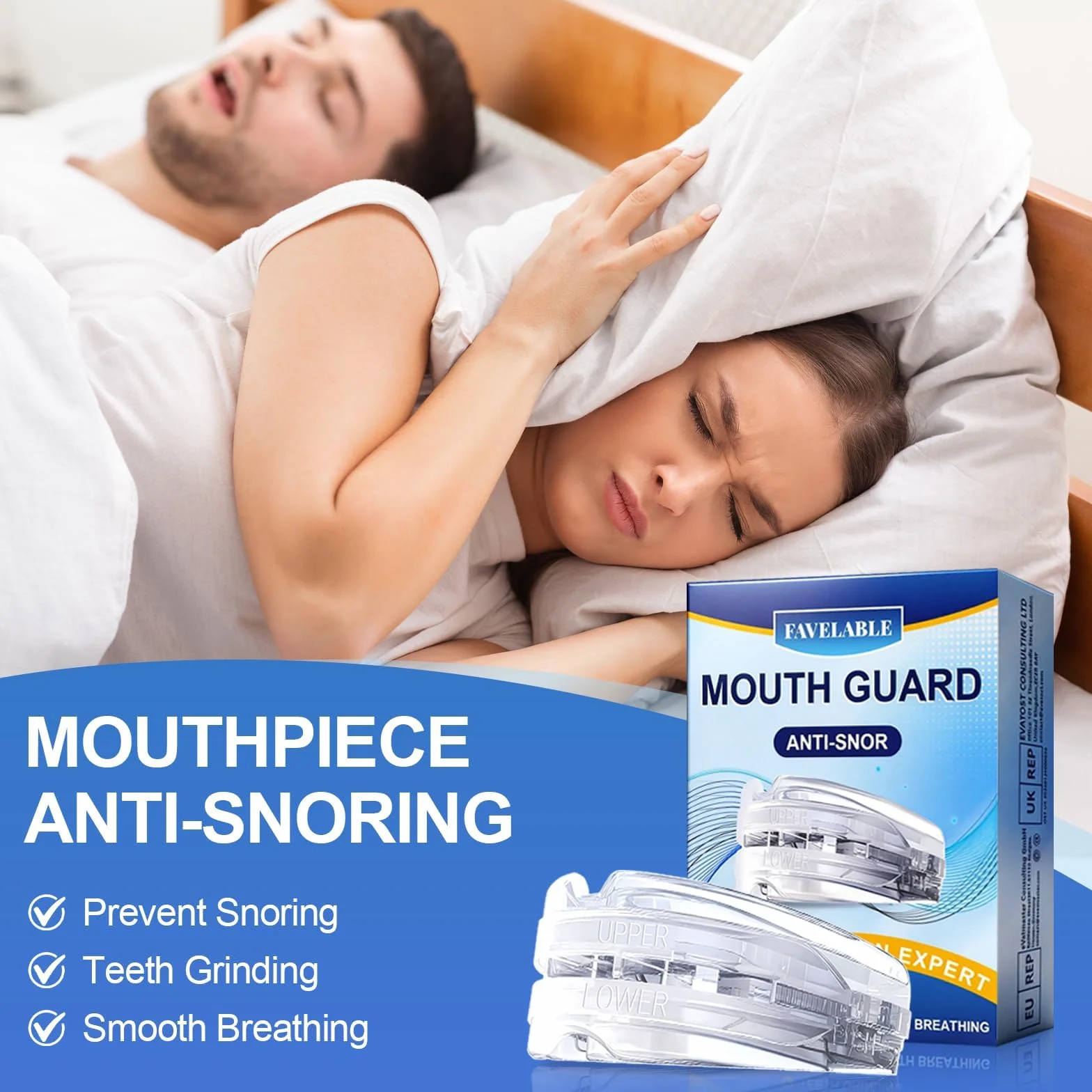 Férula Dental Antironquidos para Dormir Reutilizable para Hombres y Mujeres