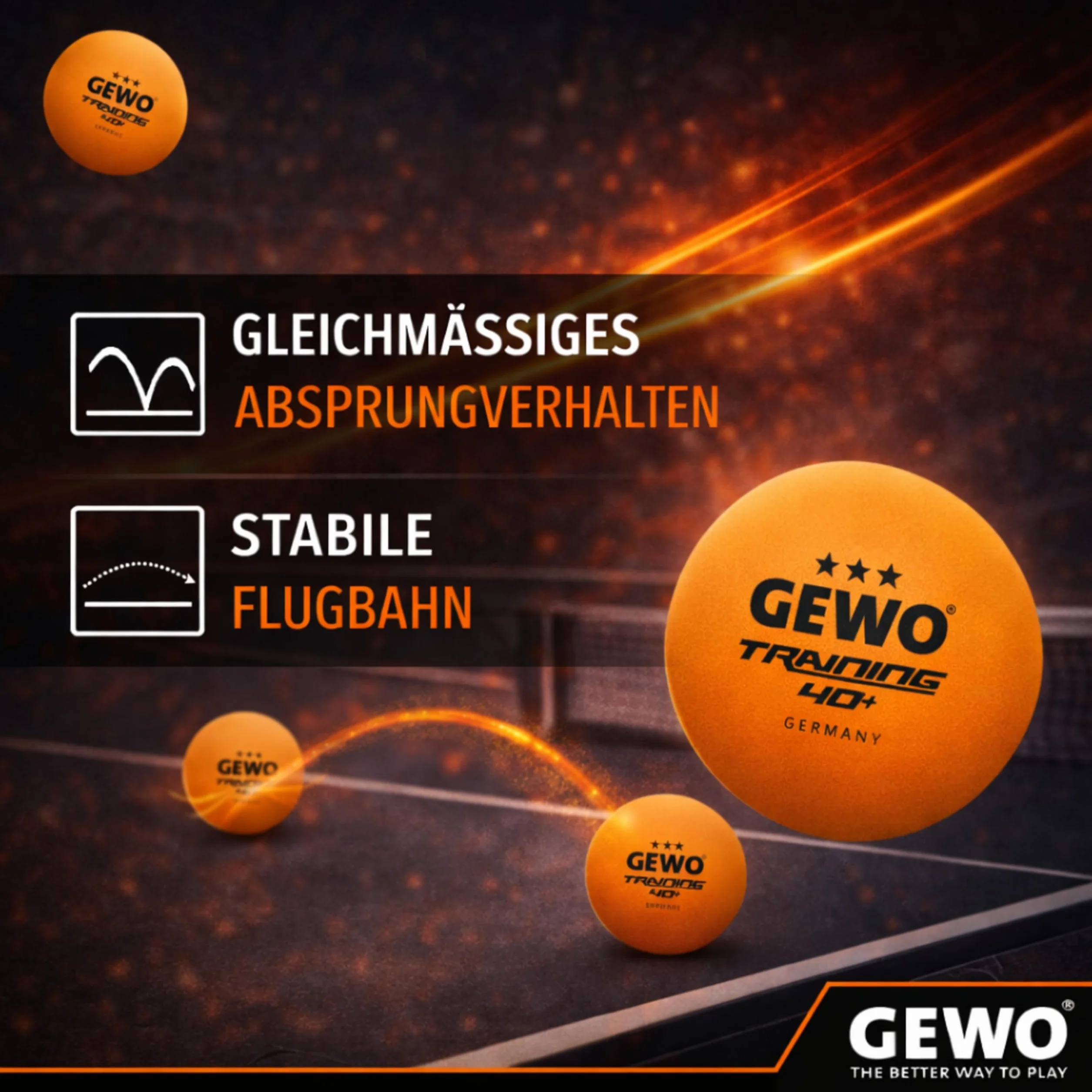 GEWO Pelotas de Ping Pong Training 40+ 3 Estrellas ABS Plástico Diámetro 40 mm