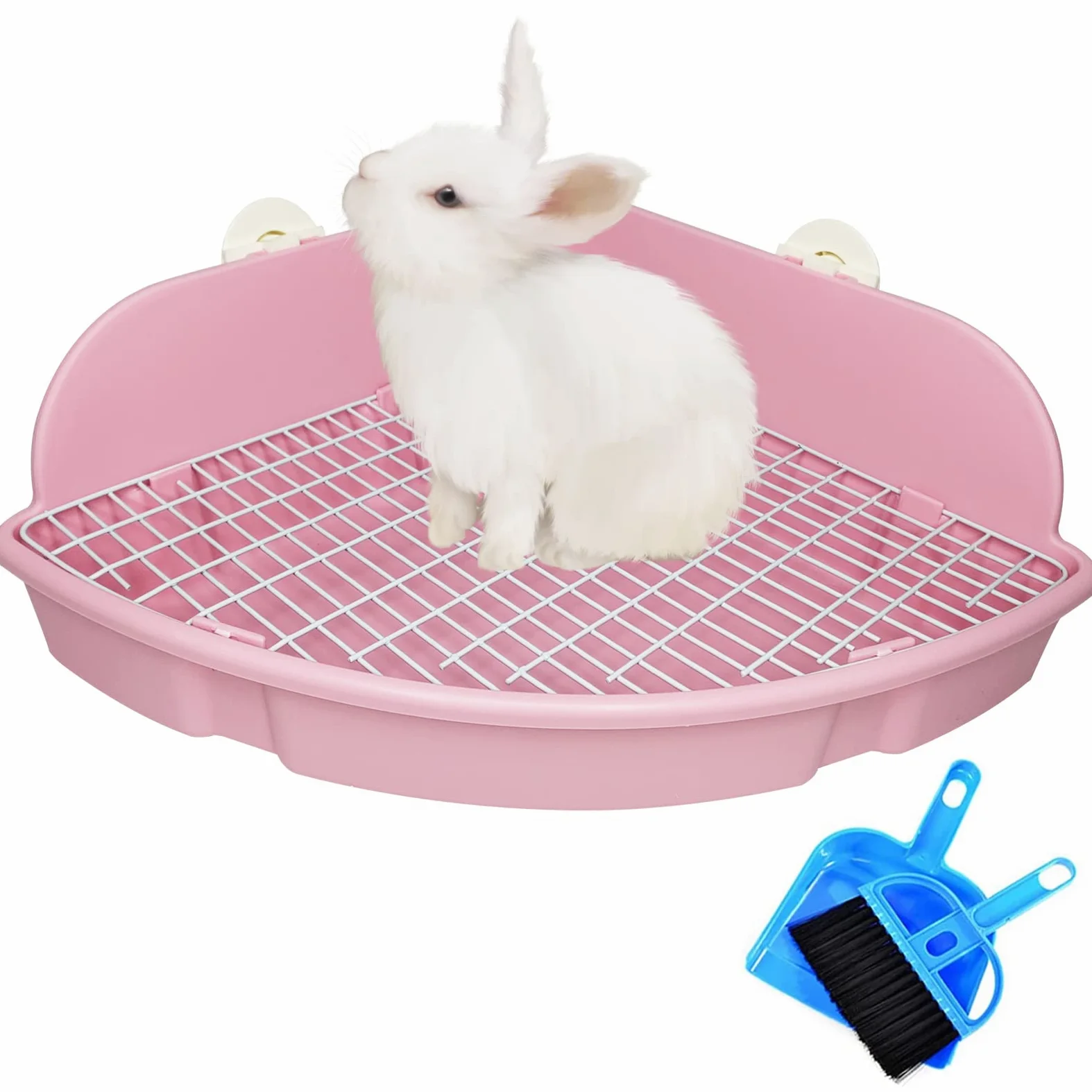PINVNBY Caja de arena grande para conejos, caja de inodoro de esquina de conejo, jaula de animales pequeños, inodoro para mascotas, orinal para mascotas, caja con forma de abanico para conejillos de