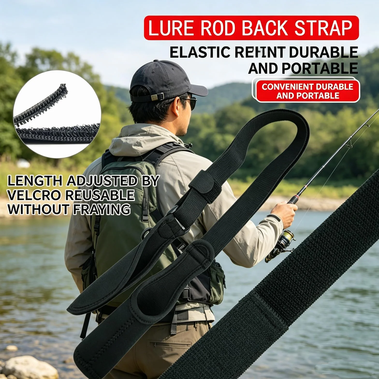 Funda protectora de caña de pescar de neopreno ajustable 80-130 cm con correa