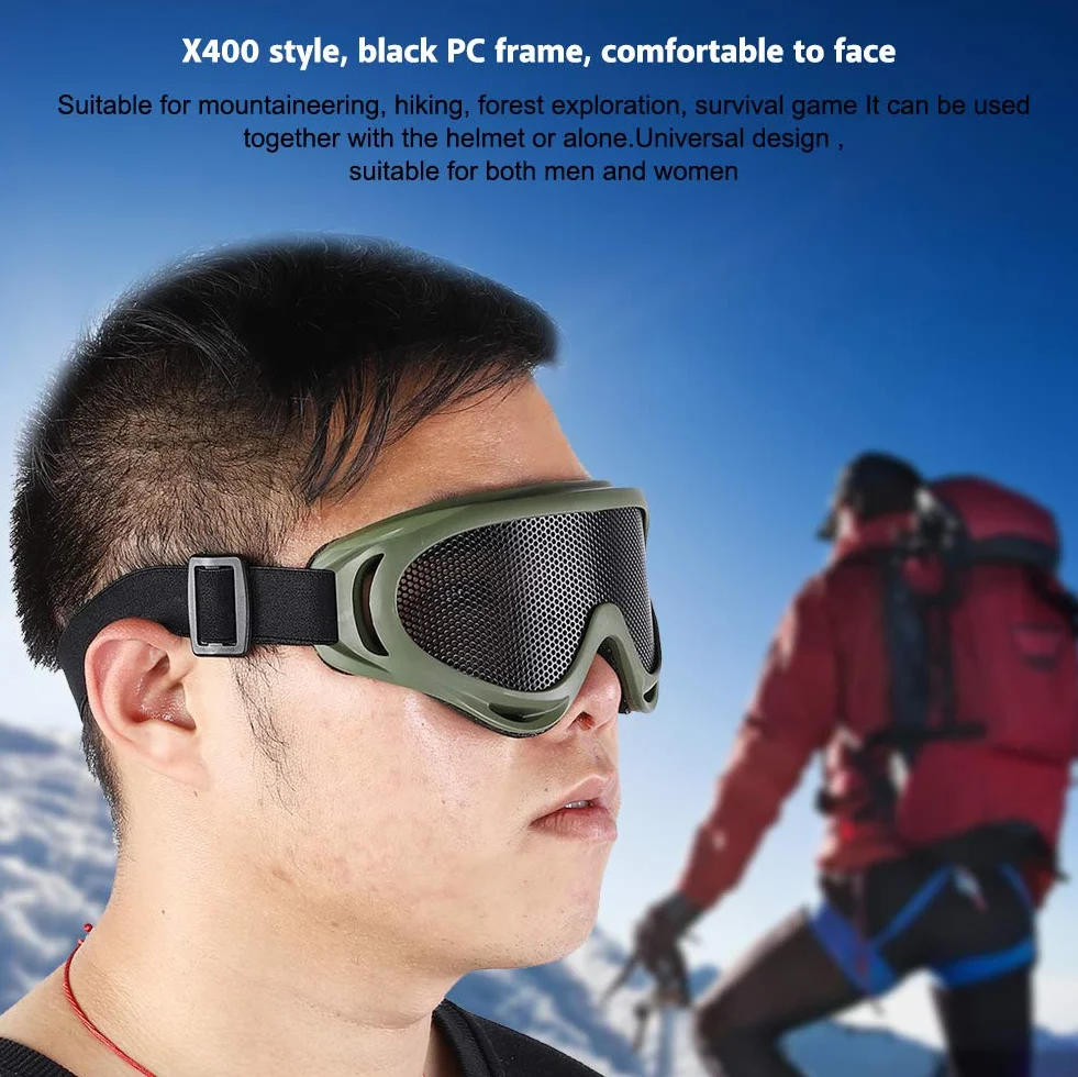 KIMISS X400 Tactics Mesh Airsoft Goggles Outdoor Protection Steel Mesh Paintball Eyewear Army Color