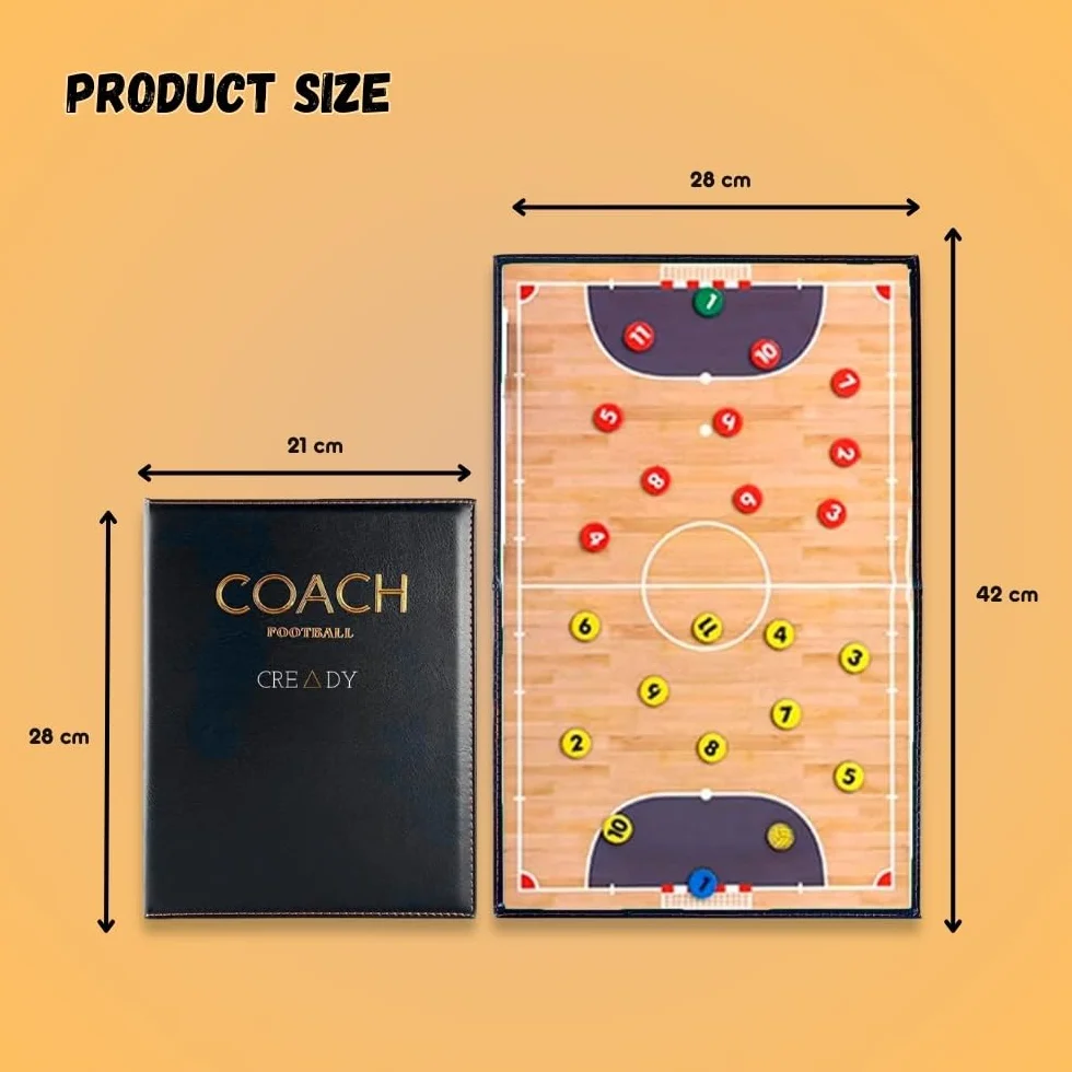 CREADY Pizarra Entrenador de Futbol Sala 28x21cm con 24 Imanes y Rotulador Borrador