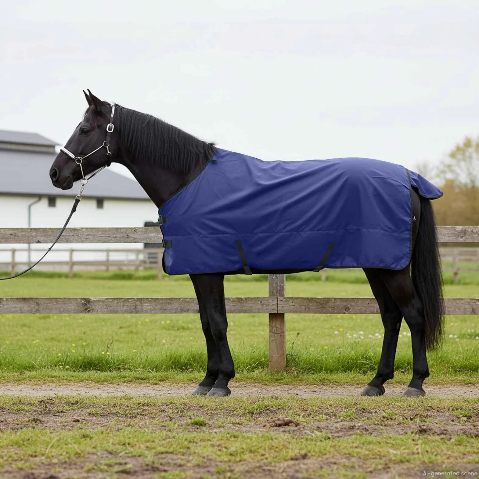 Manta para caballo, 165 cm, color verde oscuro, negro, transpirable, para exteriores, impermeable, con solapa para la cola y hebillas ajustables